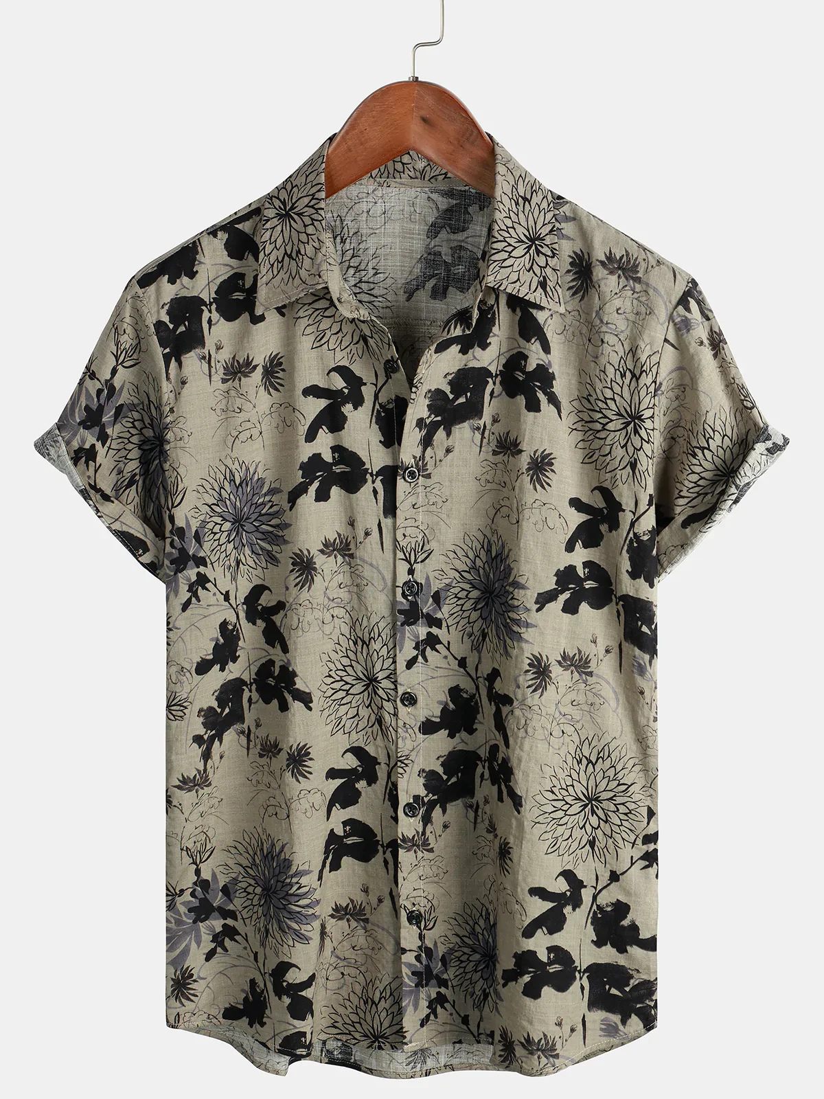 Men's Retro Floral Print Short Sleeve Shirt