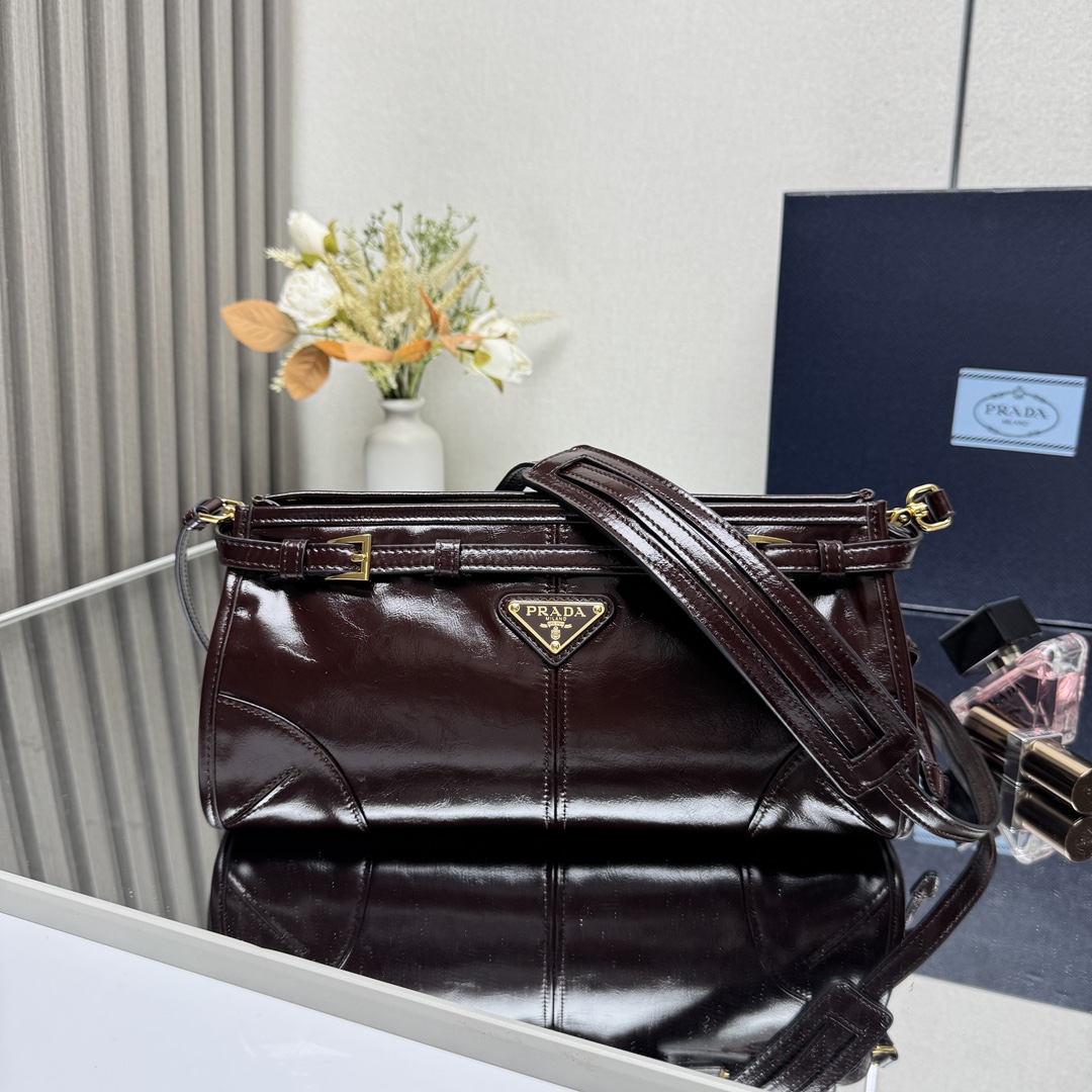 Prada Bonnie small Leather shoulder bag-Dark Brown 1BH215
