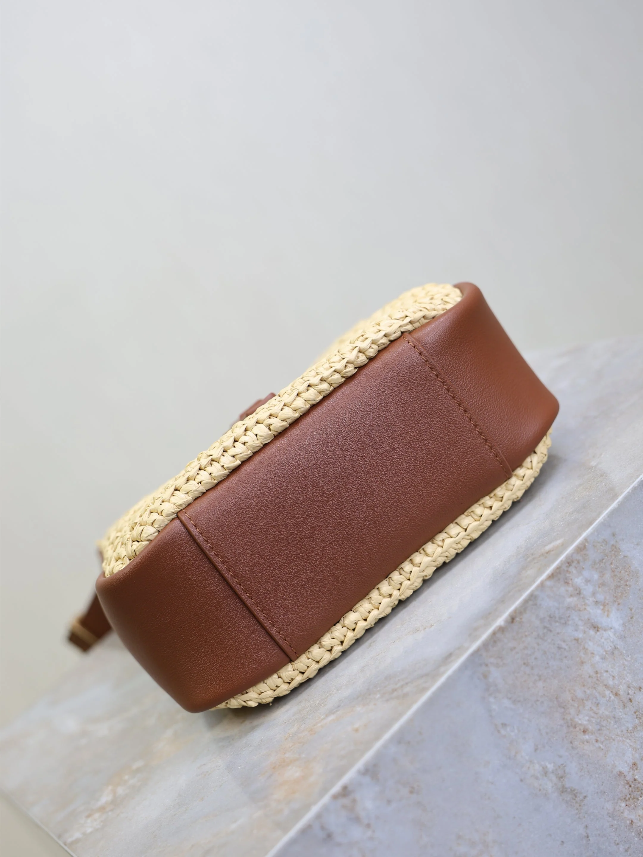 Saint Laurent YSL LE 5A7 Mini 15cm Brown Beige Raffia Leather GHW