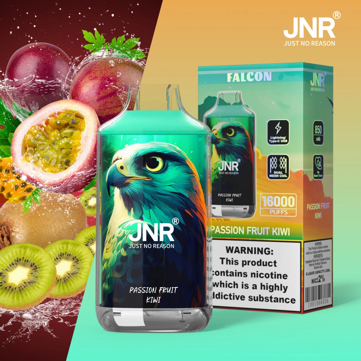 JNR Falcon 16K Rechargeable Disposable Vape – Kiwi Passion Fruit Guava