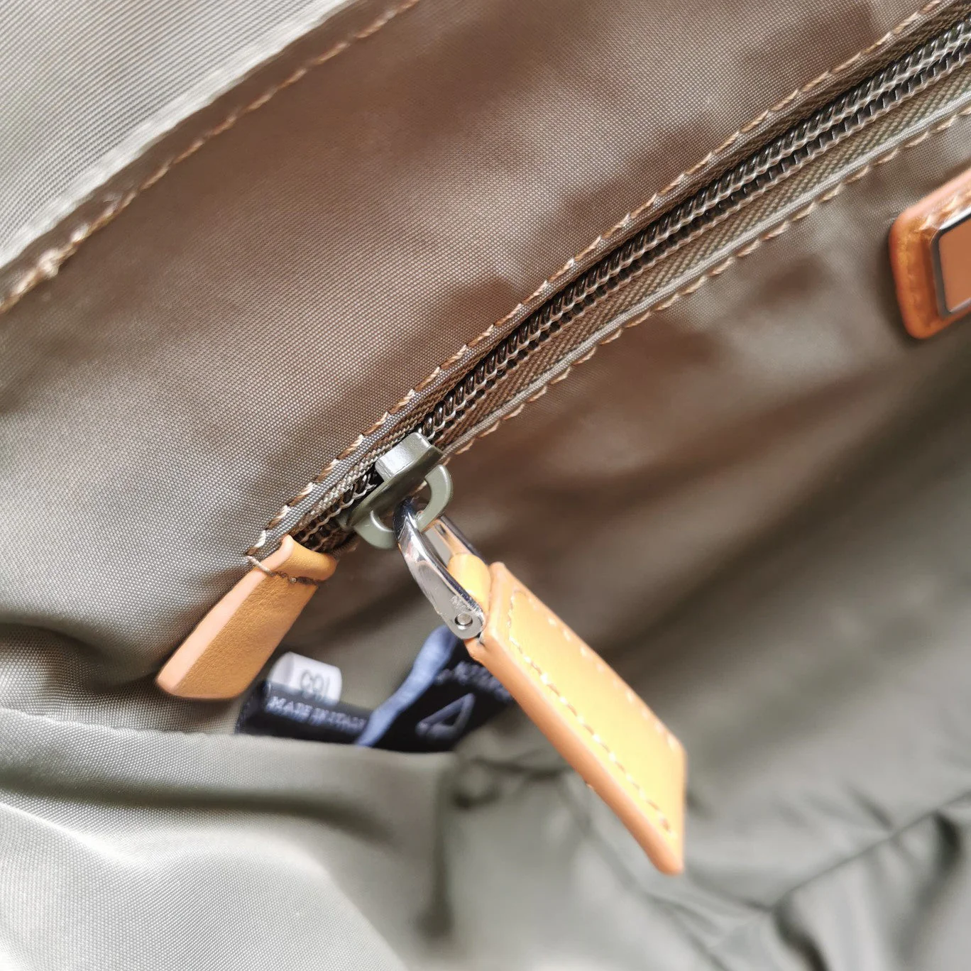 Prada MESSENGER BAG 20 IN KHAKI GREEN RE-NYLON AND BROWN CALFSKIN TRIM
