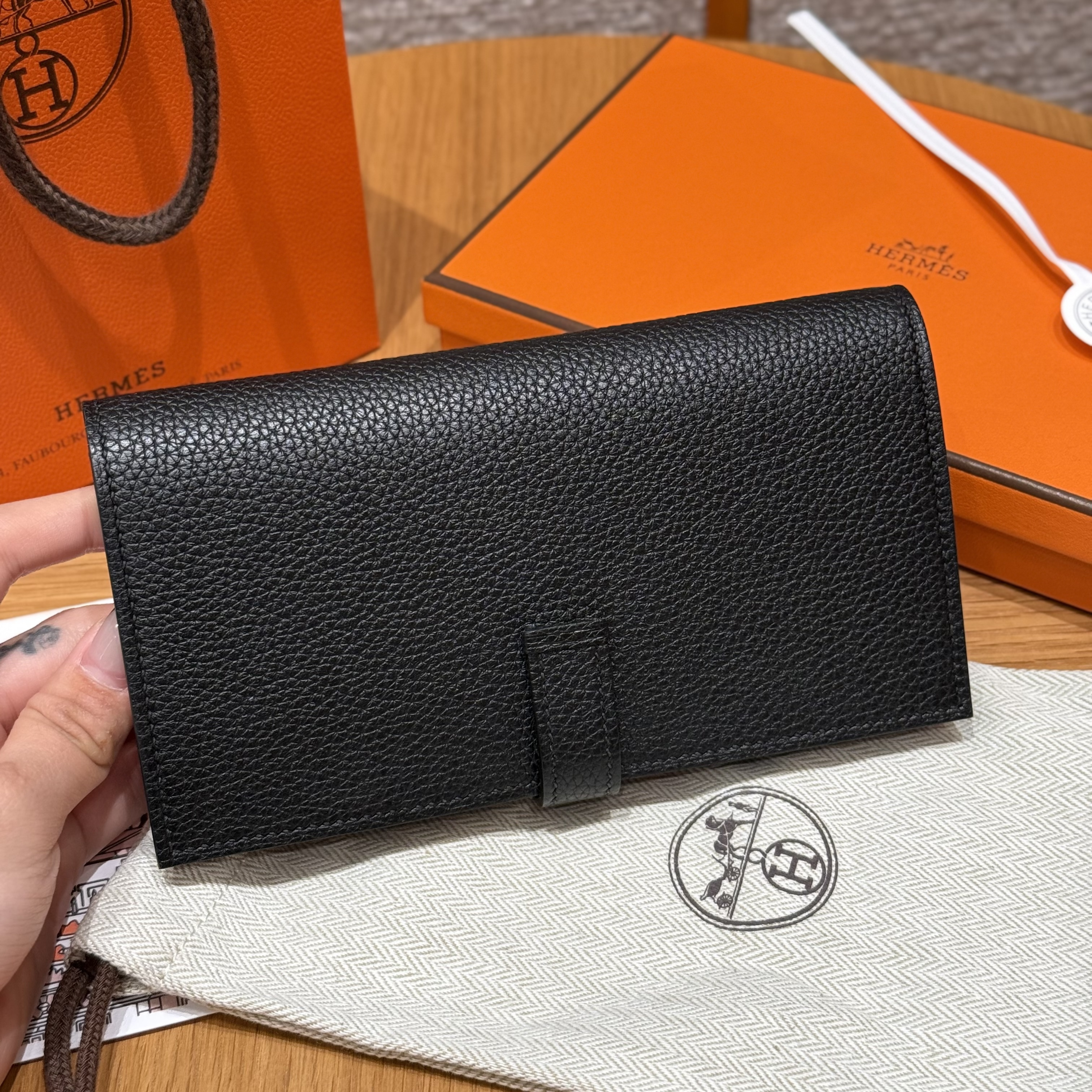 Hermes Black Epsom Bearn Long wallet