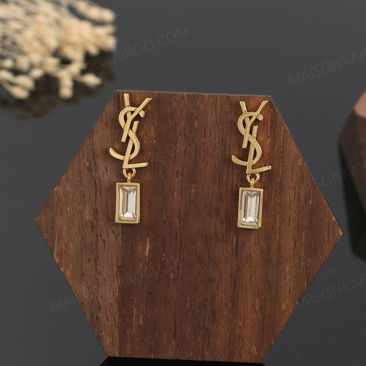 Saint Laurent YSL Cassandre Longuette Crystal Pendant Earrings - KAIROO