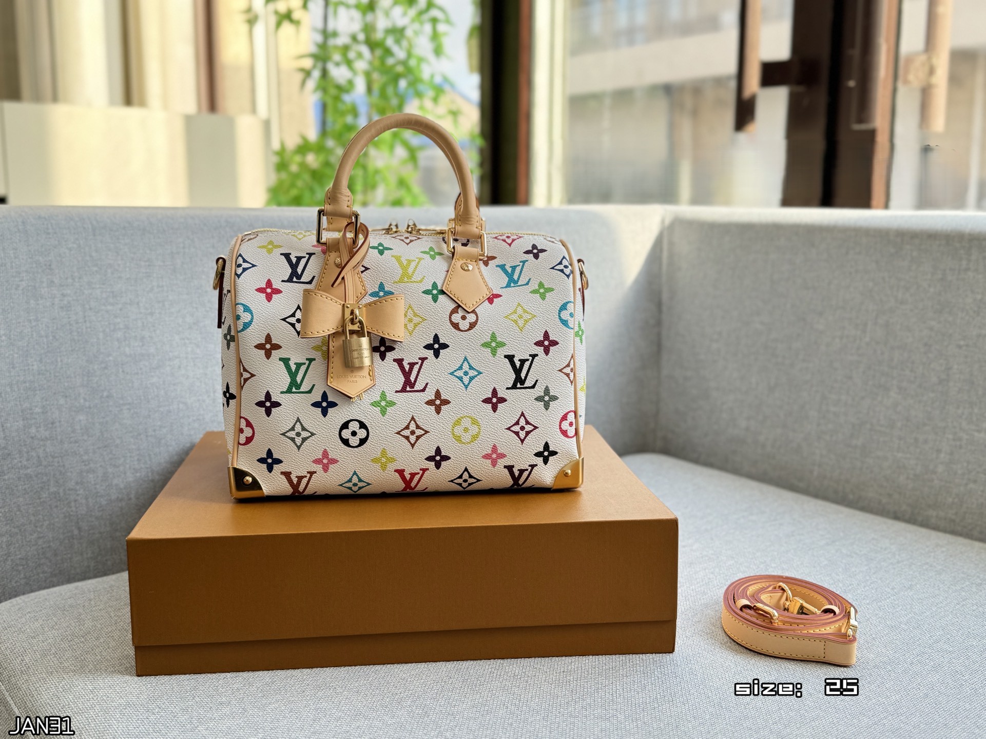 Louis Vuitton × Takashi Murakami Speedy 25 Multicolor White Bandoulière Barrel Top Handle Bag - KAIROO