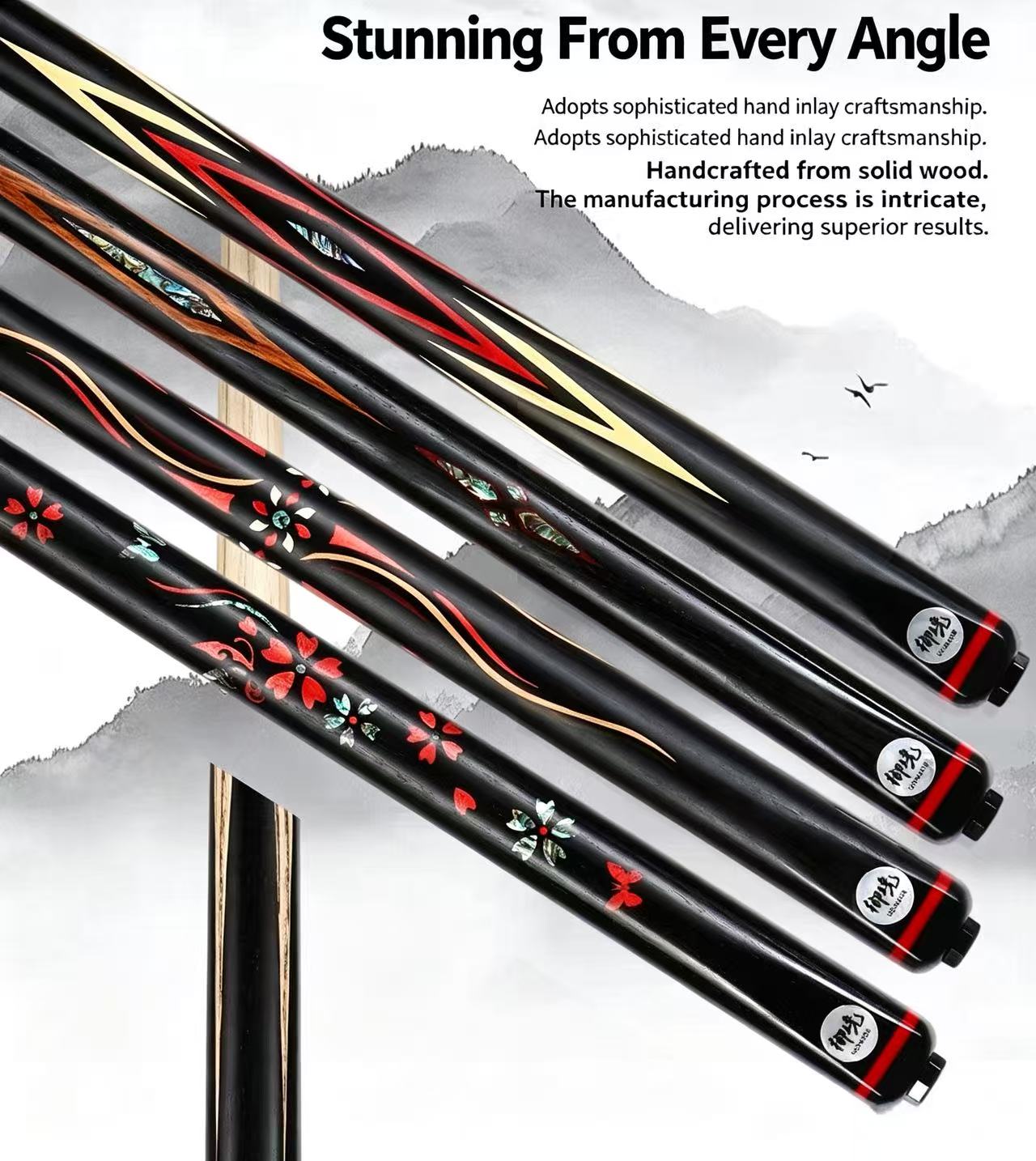 ACSWORD  Luoying One-Piece Snooker Cue – Handcrafted Ash Shaft & Ebony Butt with Hand Inlay | Complete Cue Set with Free Accessories