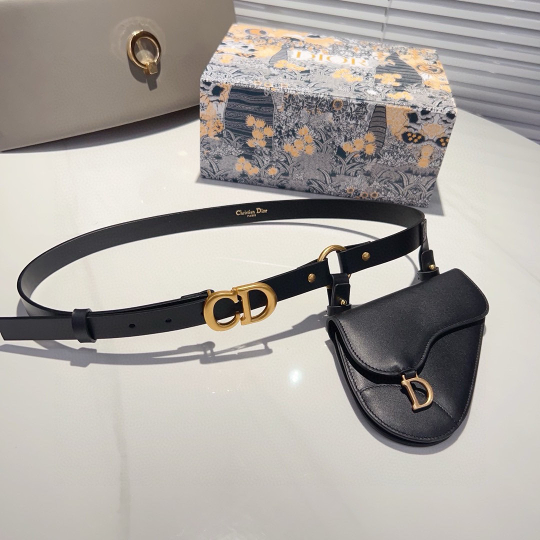 Dior leather Belt 2cm with Saddle Pouch