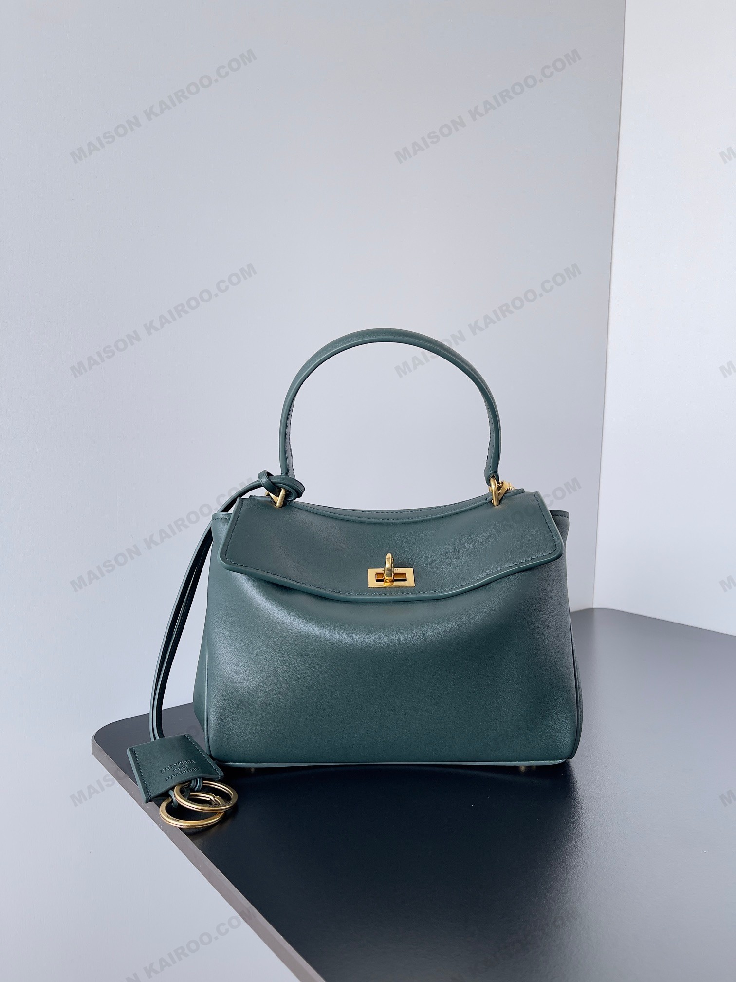 【10A】Balenciaga Rodeo Green Slouchy Smooth Leather Gold Turn Lock Kelly Tote Top Handle Bag - KAIROO