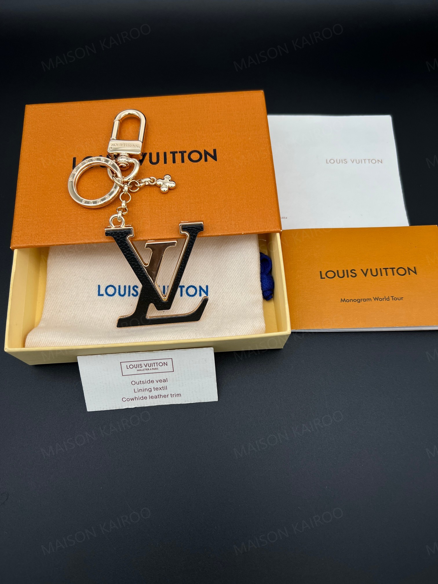 Louis Vuitton Leather Inlay Big LV Logo Bag Charm Keychain - KAIROO