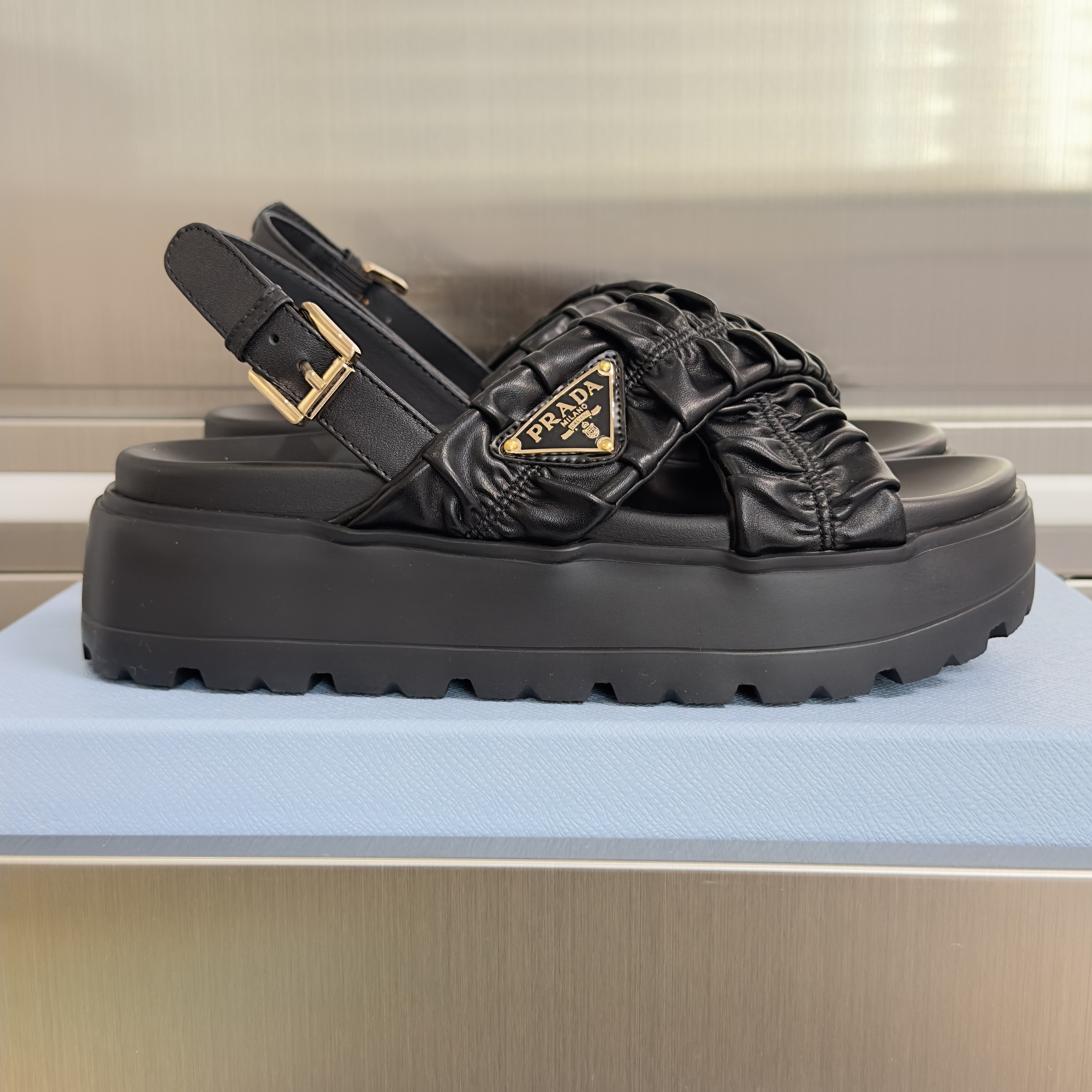 Prada Matelassé nappa leather flatform Sandal