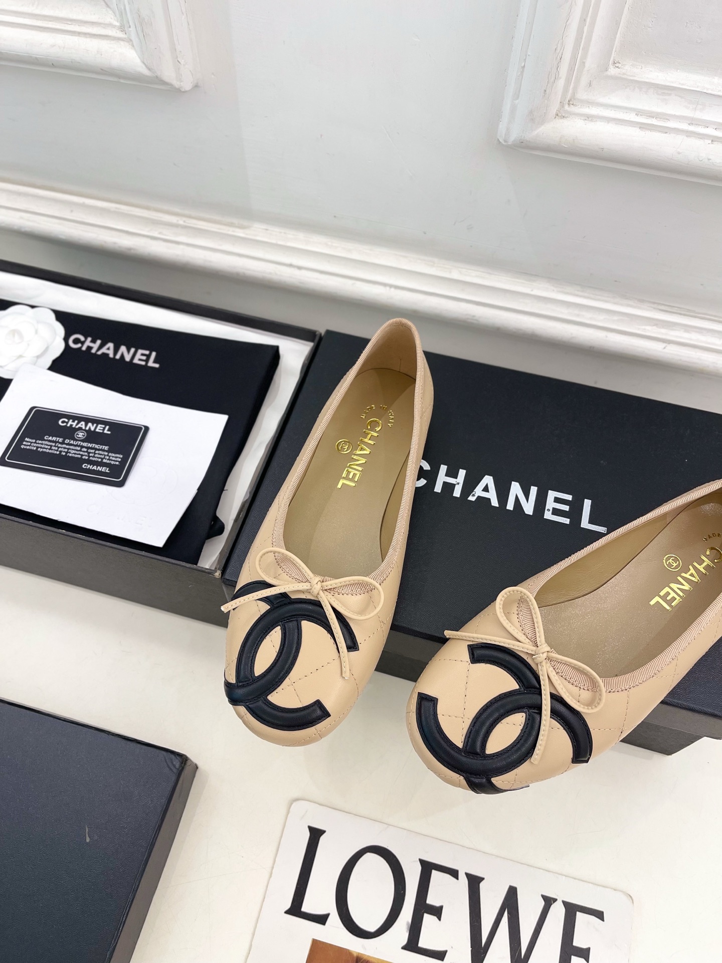 Chanel Lambskin Ballet Shoes in Beige/Black