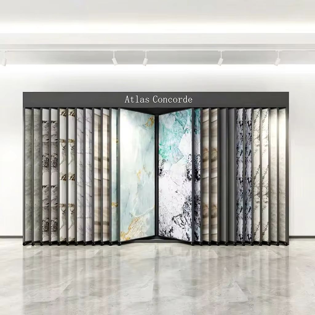 Custom Granite and Marble Tile Display Stand Independent Framed Rock Plate Flip Display Stand with Wheels