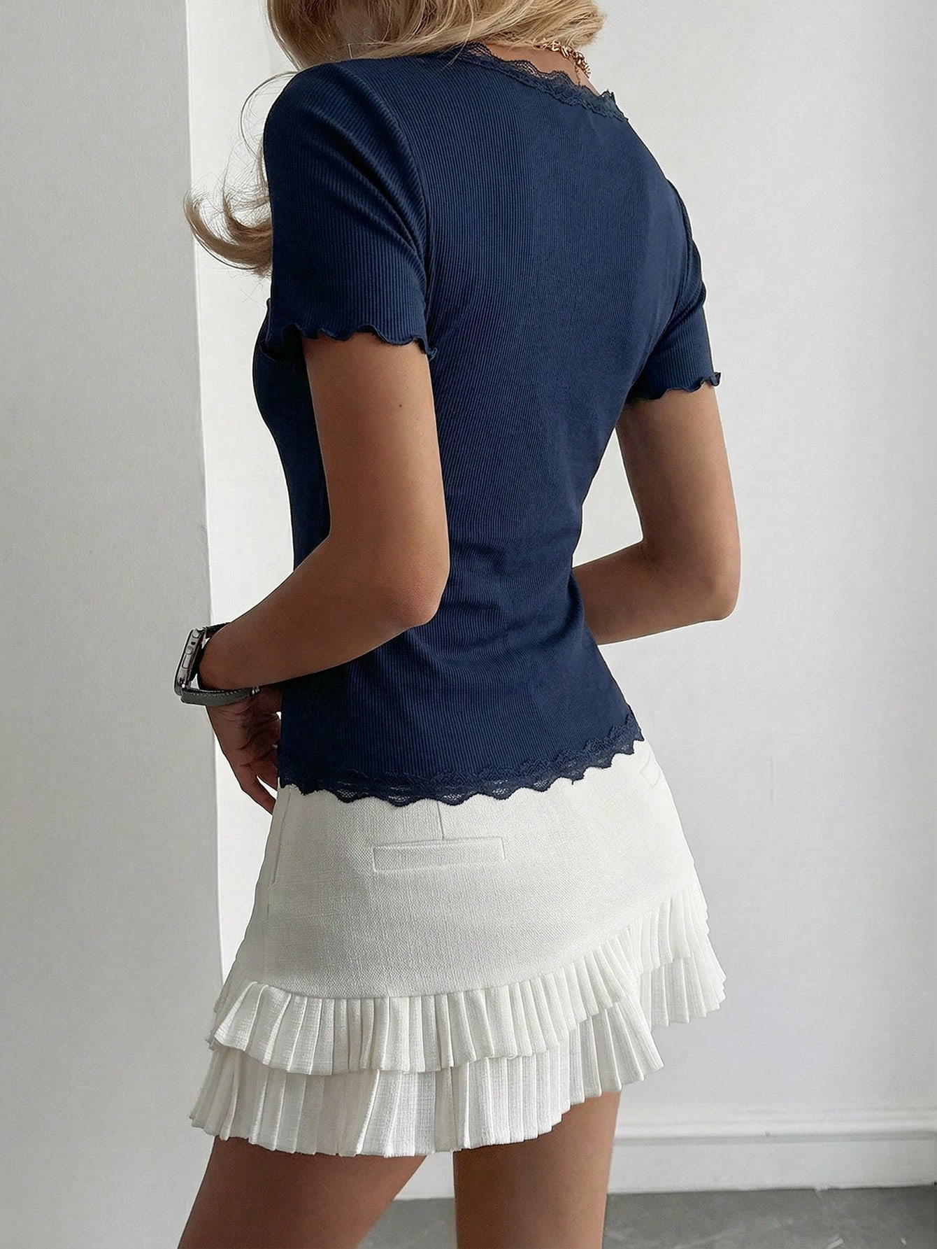 Women's Lace Frill Trim Fitted Cardigan