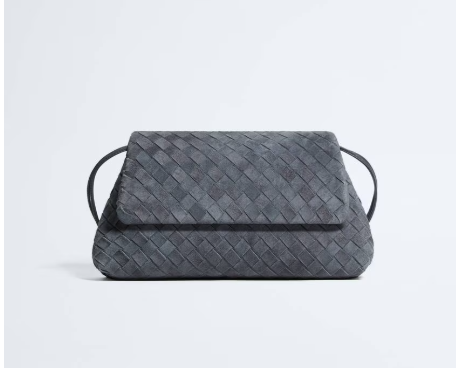 Bottega Veneta Giorno Flap Bag in Grey Intrecciato suede