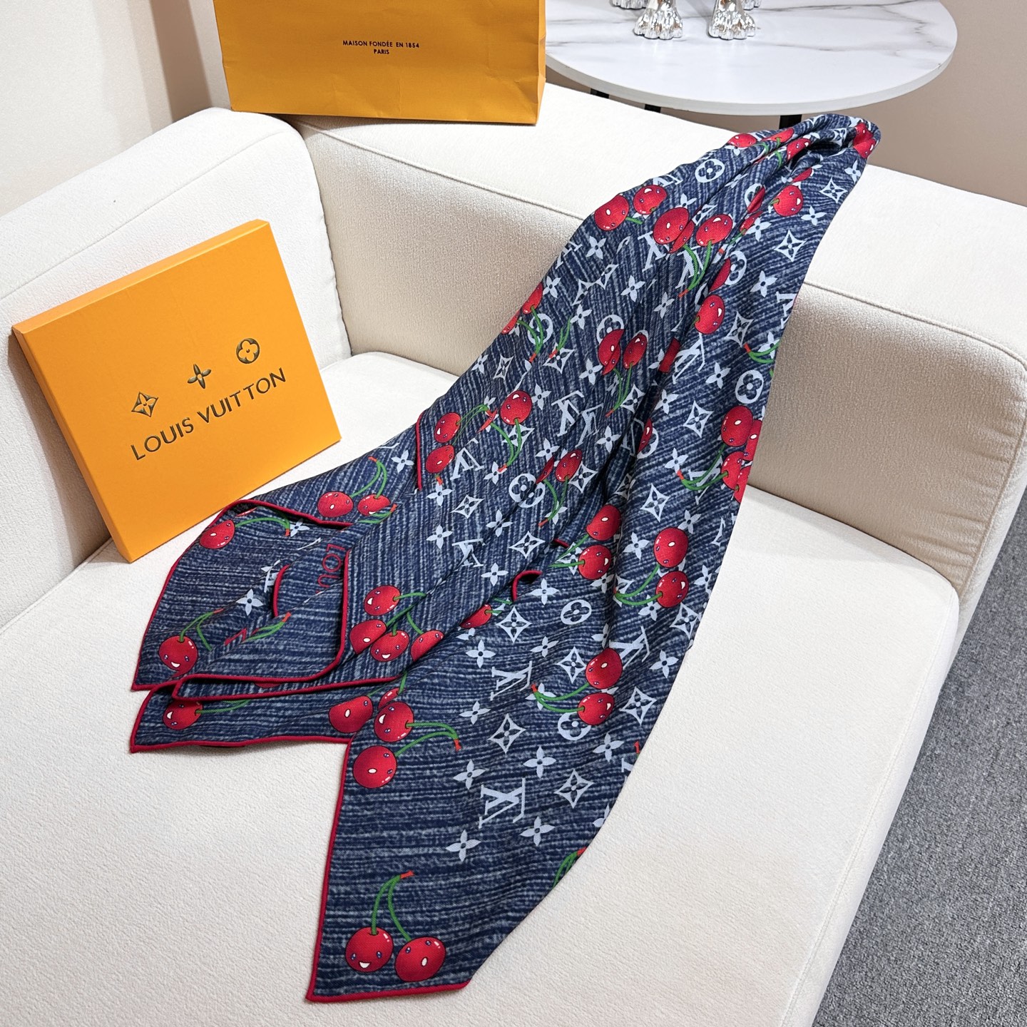 LV x TM Monogram Cherry Blossom Shawl 140