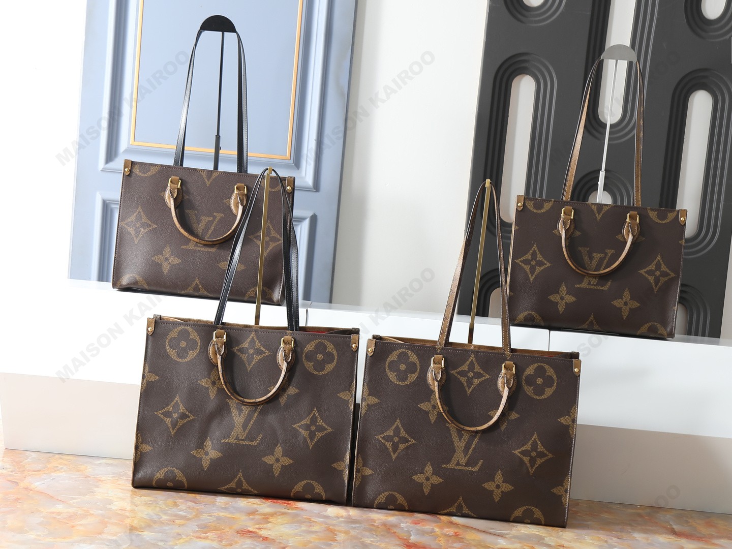 Louis Vuitton LV OnTheGo BB/PM/MM/GM Reverse Monogram Coated Canvas Leather Top Handle Tote Bag - KAIROO