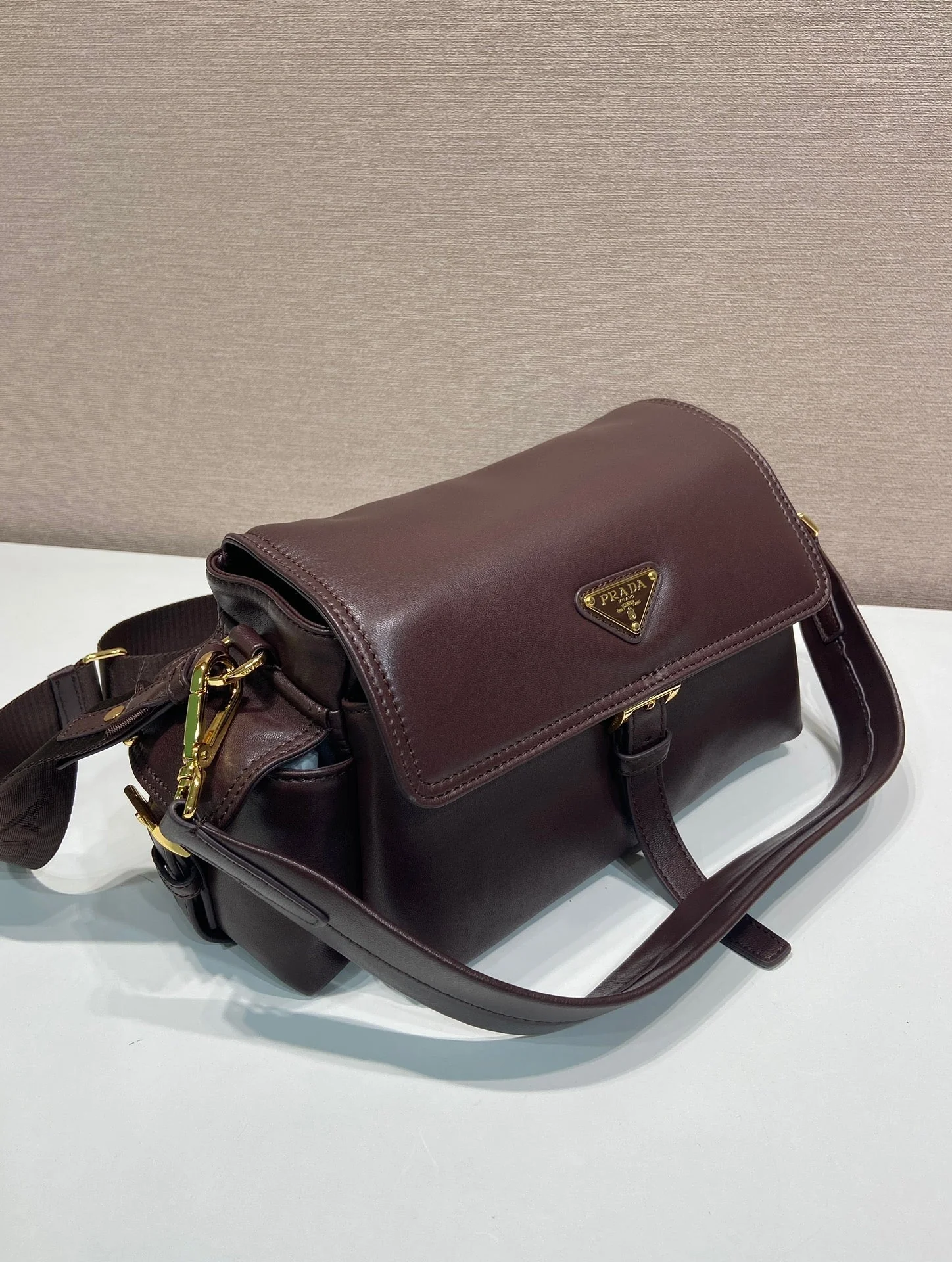 Prada PRA Shoulder Bag Dark Brown Sheepskin 341138