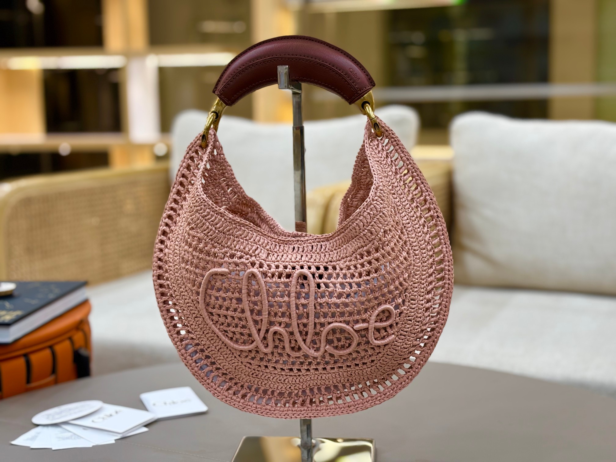 Chloe Summer Banaba Hobo Bag in Raffia-Summery Beige