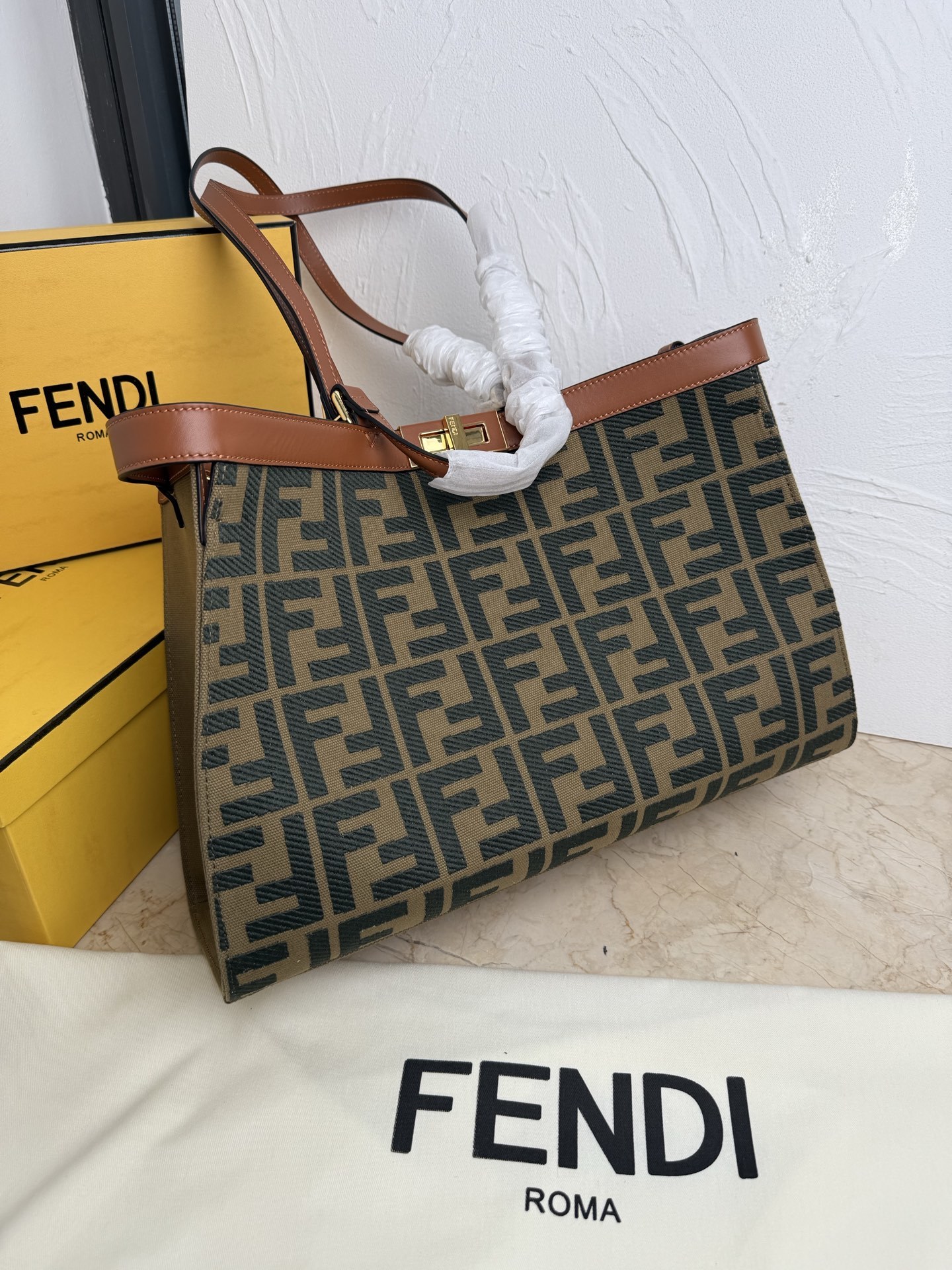 Fendi Bags Peekaboo X-Tote Houndstooth canvas 1819 (10A Mirror Version)