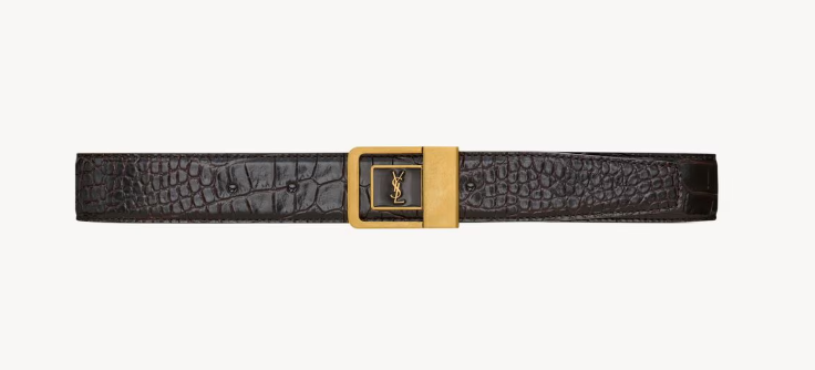 Saint Laurent Black LA 66 buckle belt 3cm in Shiny Crocodile embossed leather