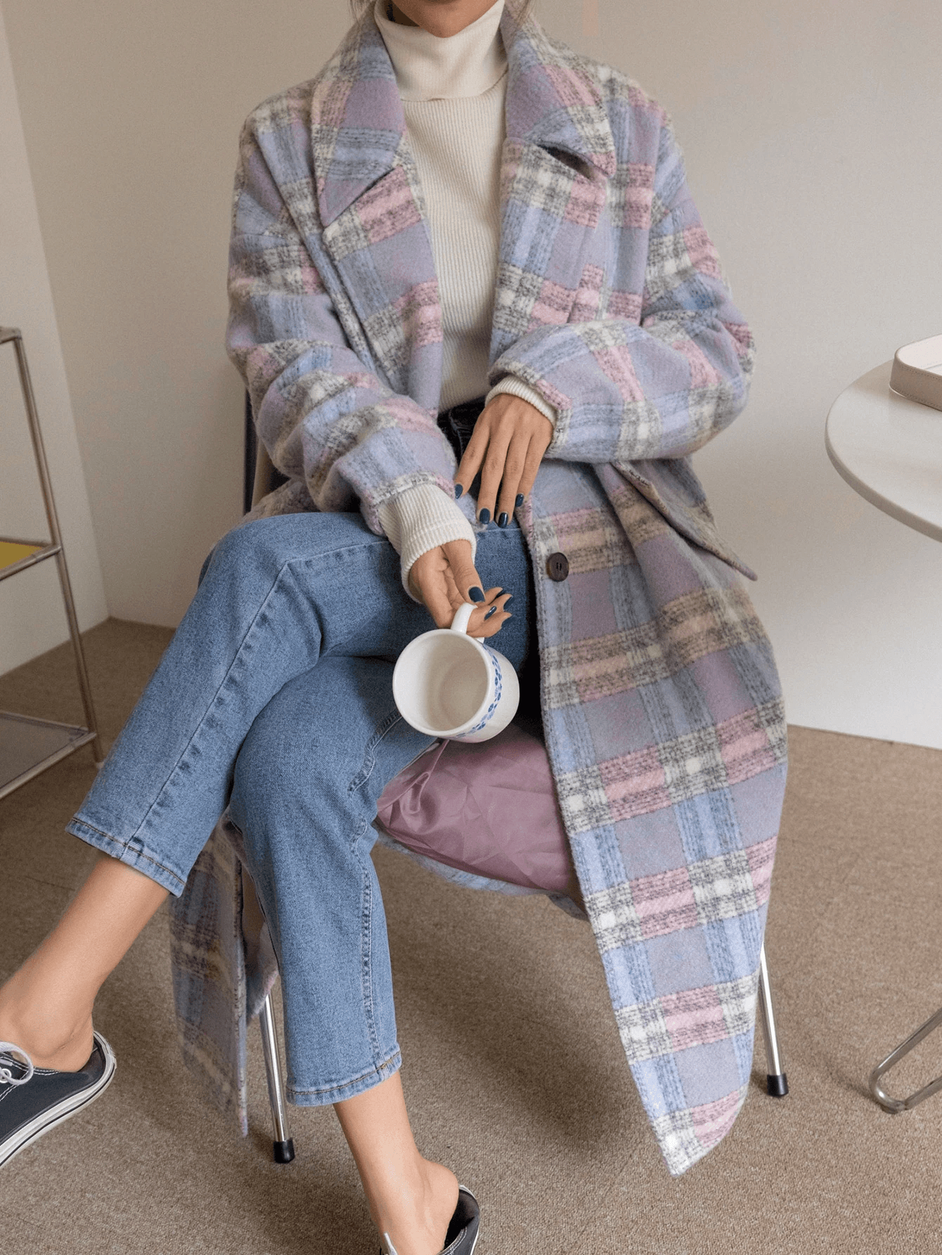Women Lapel Neck Single Button Casual Overcoat Jacket