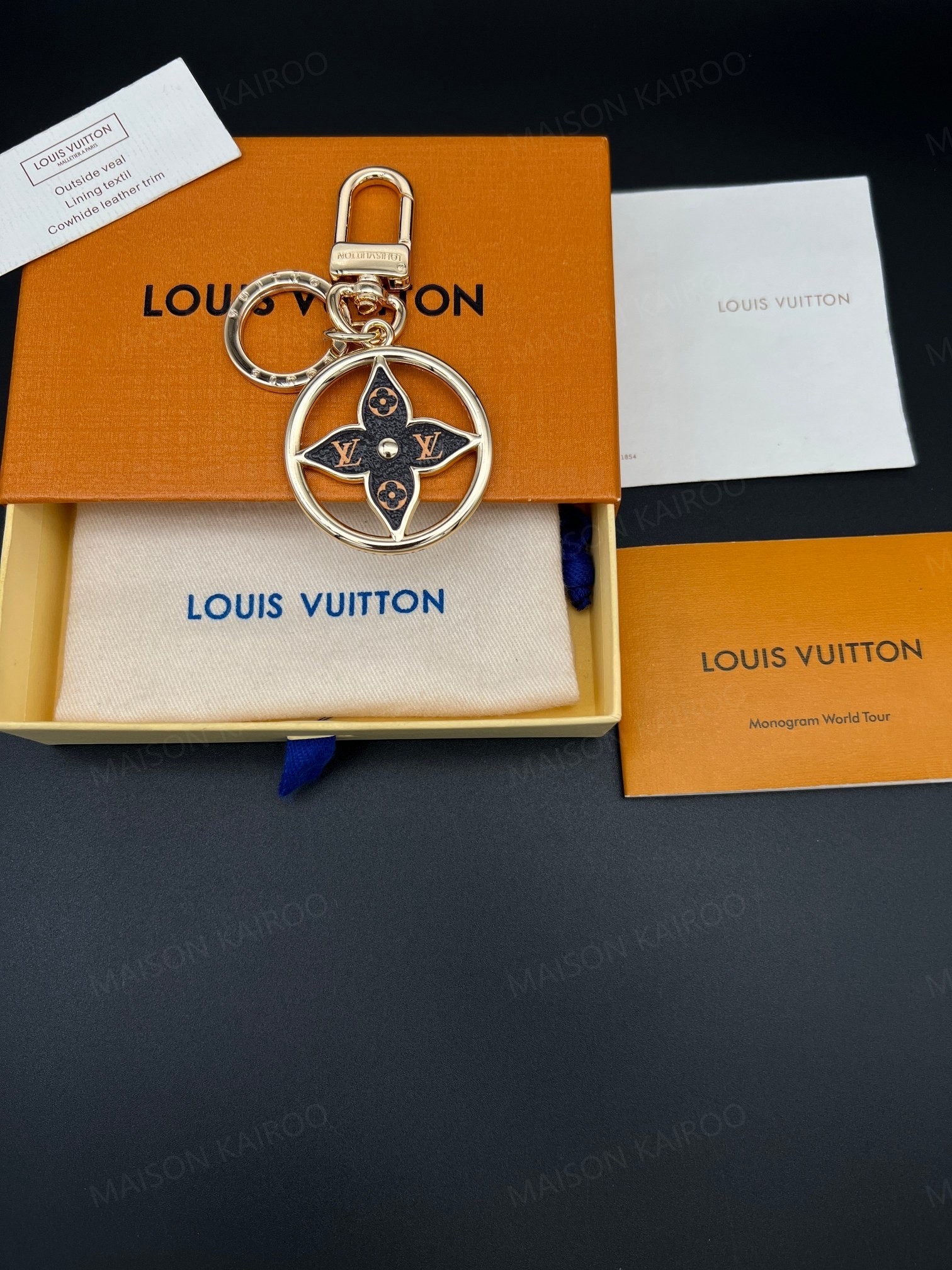 Louis Vuitton LV Hollow Flower Round Plaque Bag Charm Keychain - KAIROO