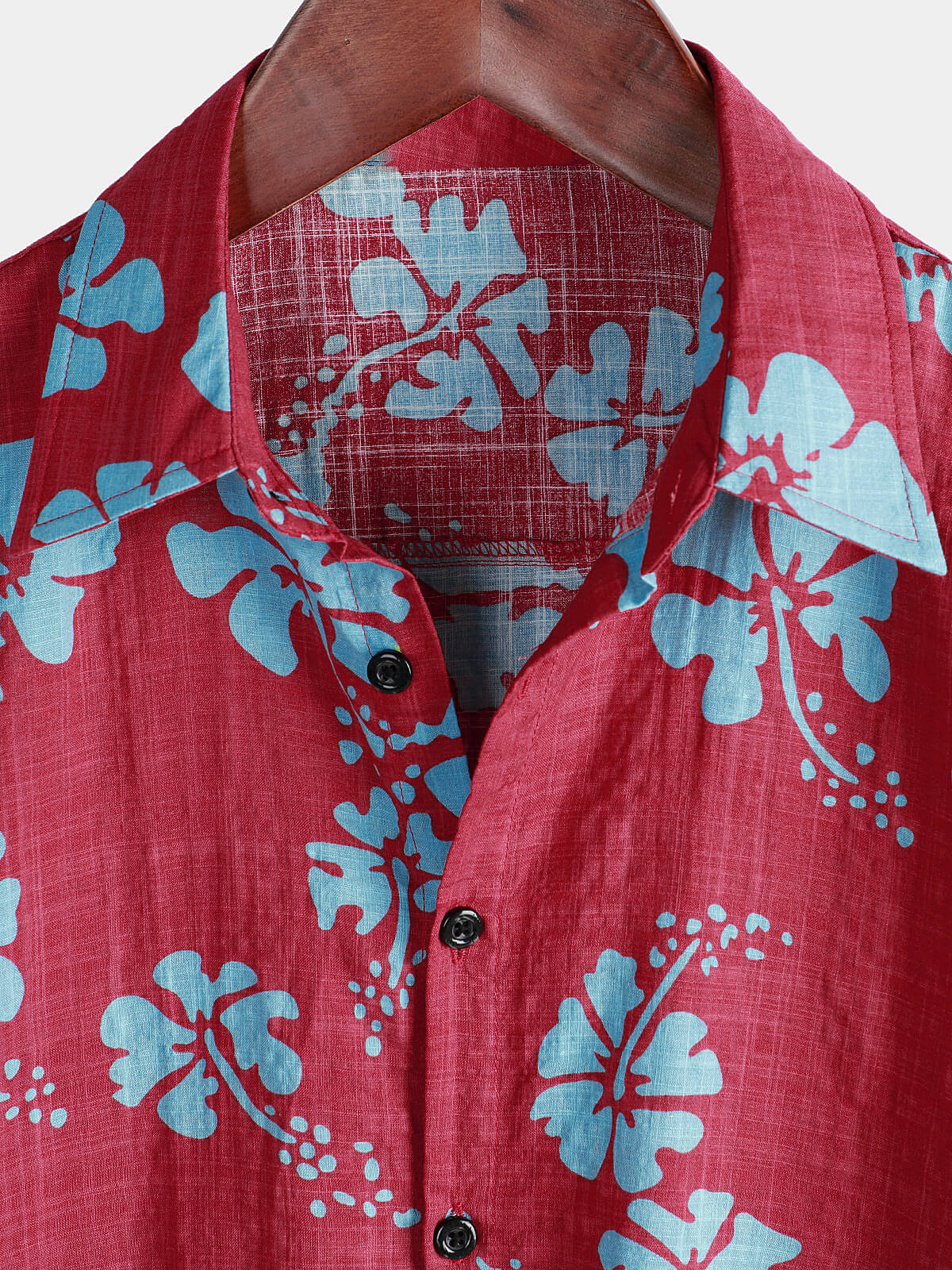 Men's Red Floral Tropical Hawaiian Beach Button-Up Short Sleeve Shirt