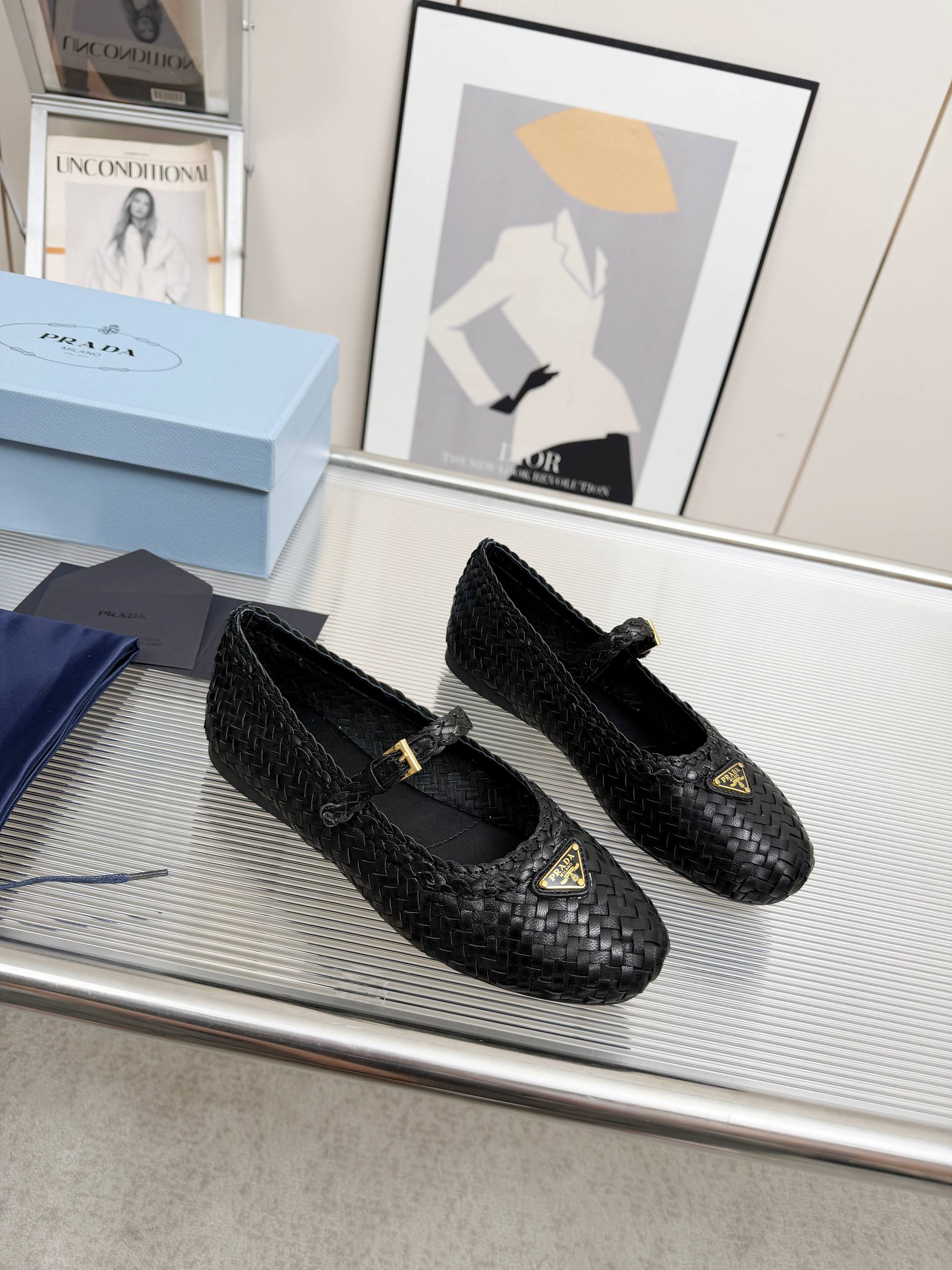 Prada Leather Woven ballerinas