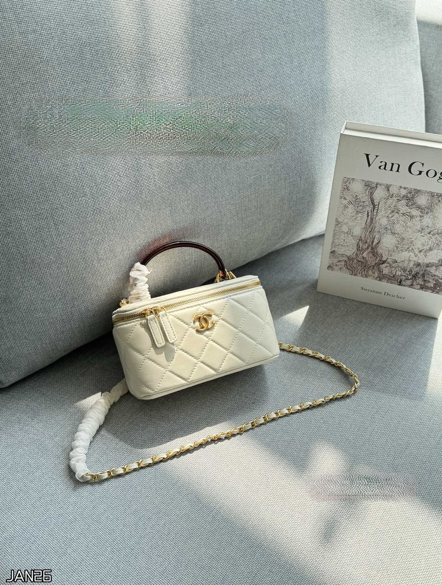 Chanel Mini Quilted Leather Vanity Case Tortoiseshell Handle Chain Crossbody Bag - KAIROO