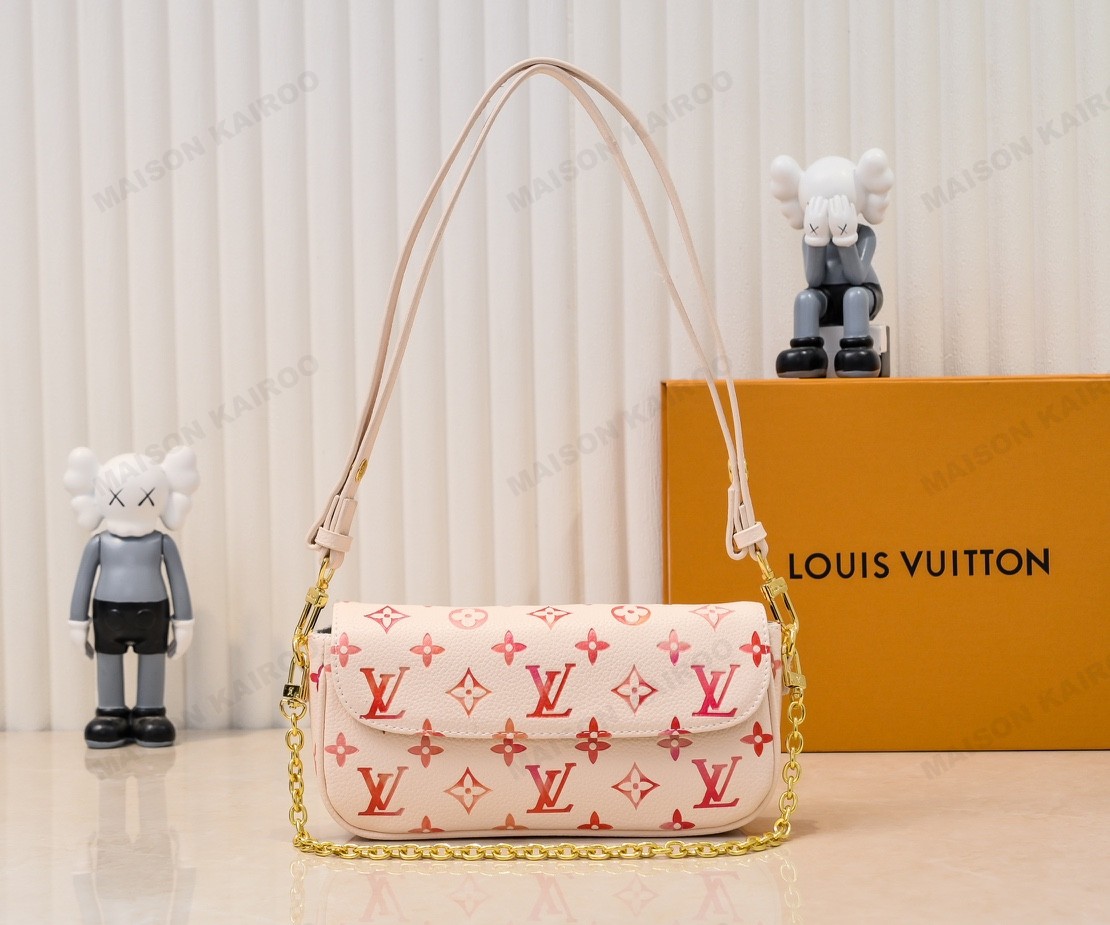 Louis Vuitton LV Ivy WOC Monogram Gradient Pink Red Leather Baguette Hobo Shoulder Bag - KAIROO
