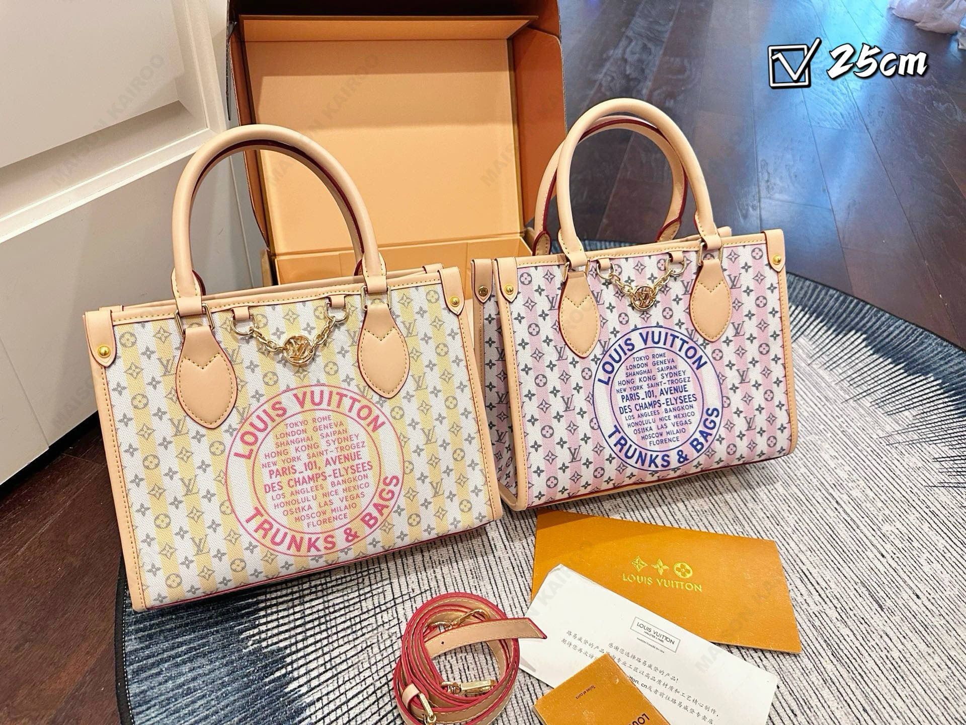 Louis Vuitton LV OnTheGo PM/MM Striped Monogram City Stamp Jacquard Leather Top Handle Tote Bag - KAIROO