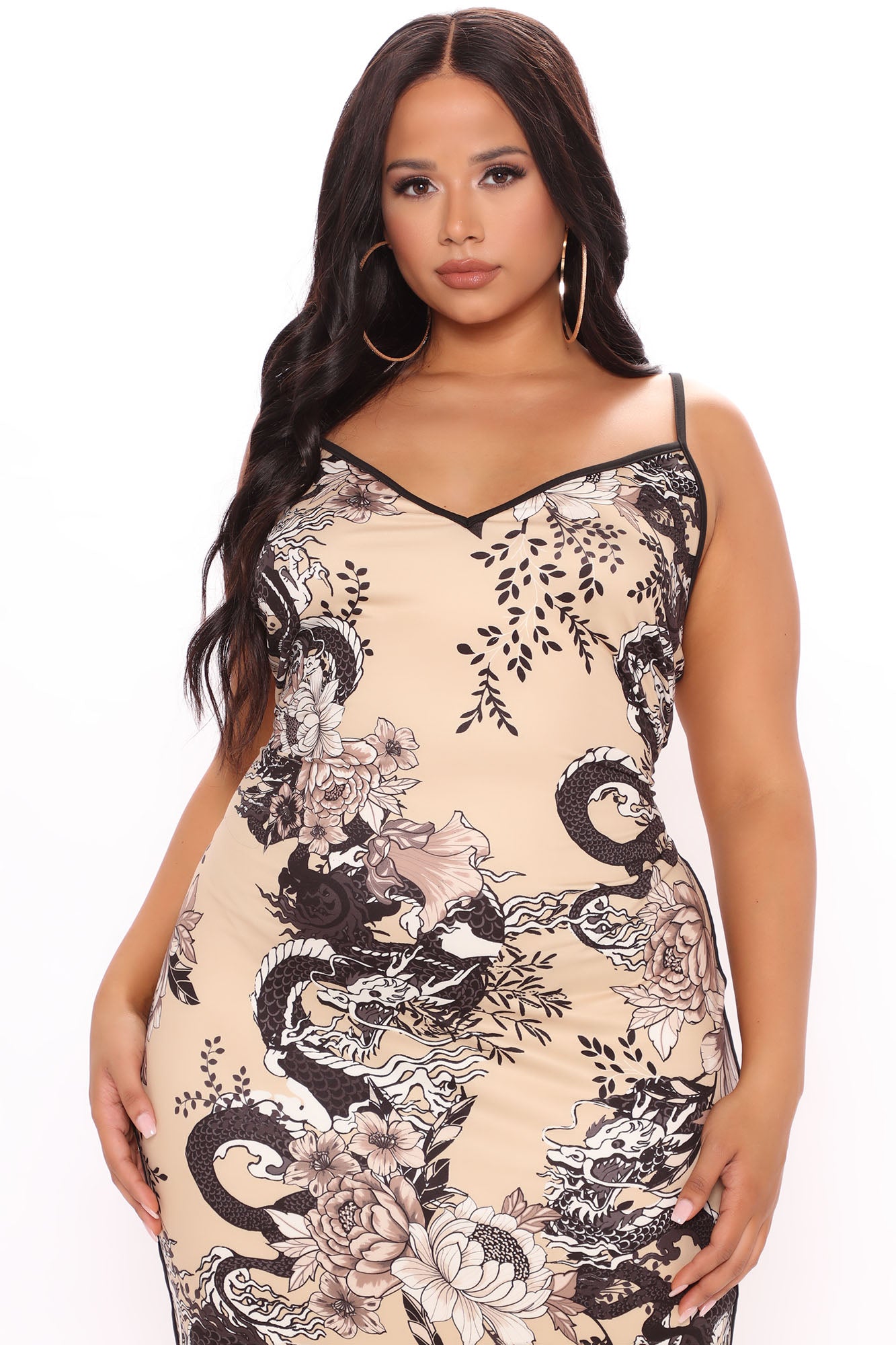 Dragon Tattoos Printed Maxi Dress - Taupe/combo