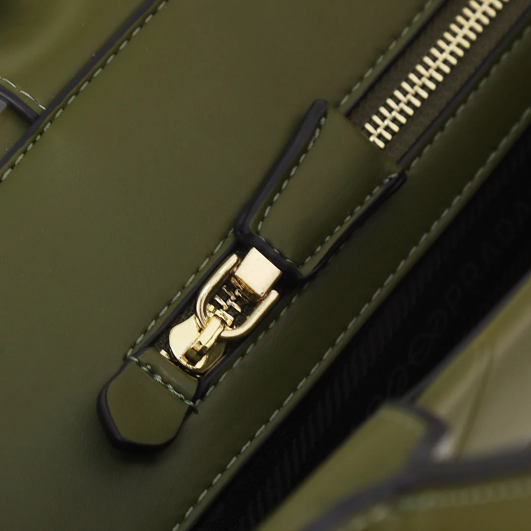 Prada LARGE 39 TOTE IN OLIVE GREEN CALFSKIN GOLD HARDWARE