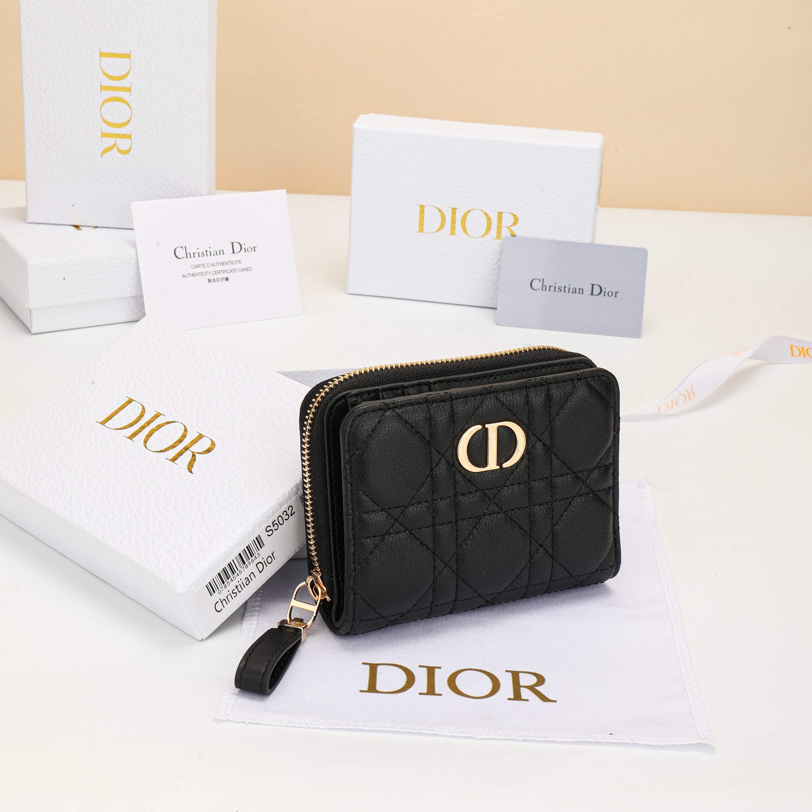 Dior Caro Dandelion Zip Compact Wallet