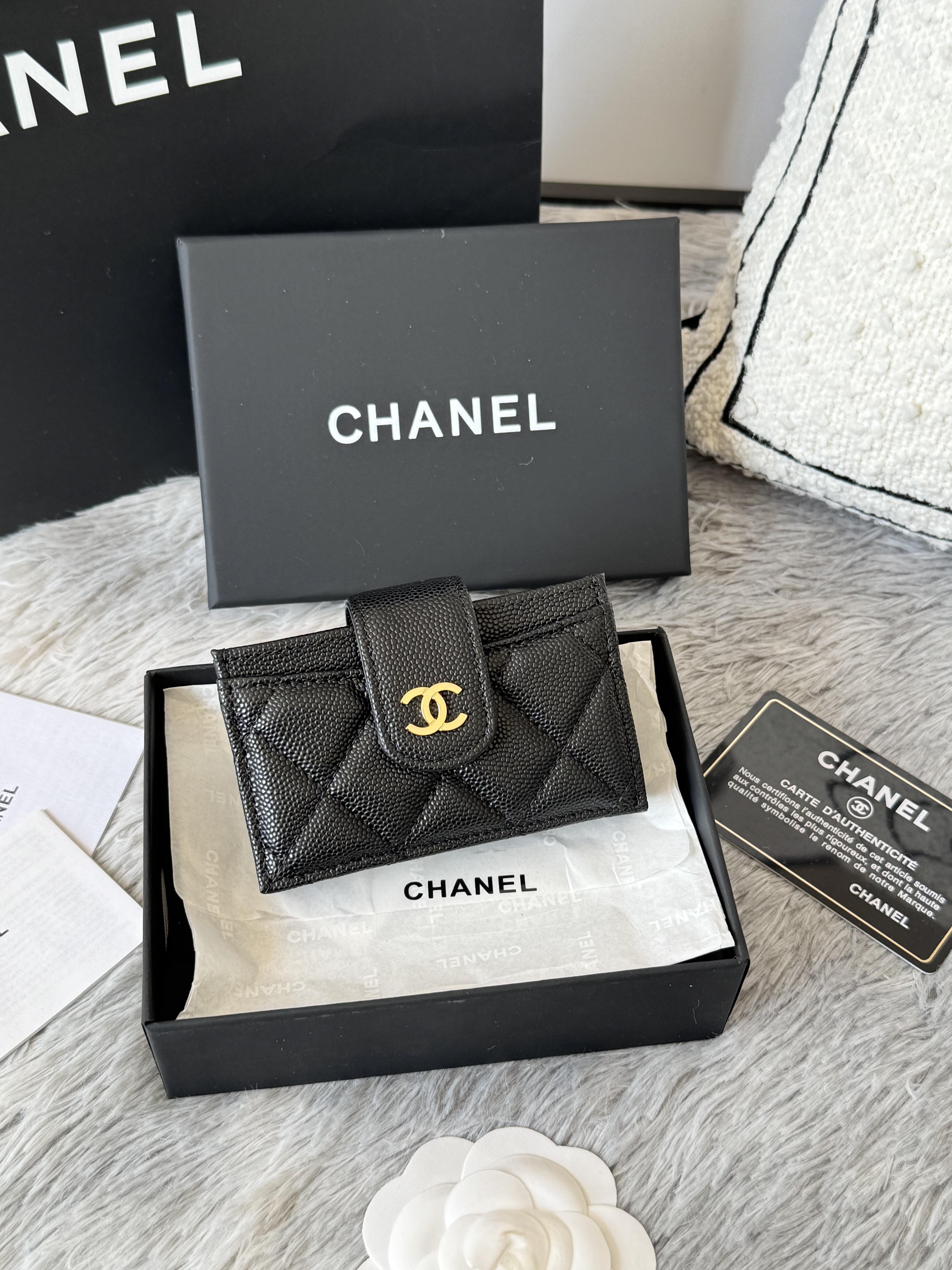 Chanel Compat Snap Wallet in Black Grained Calfskin