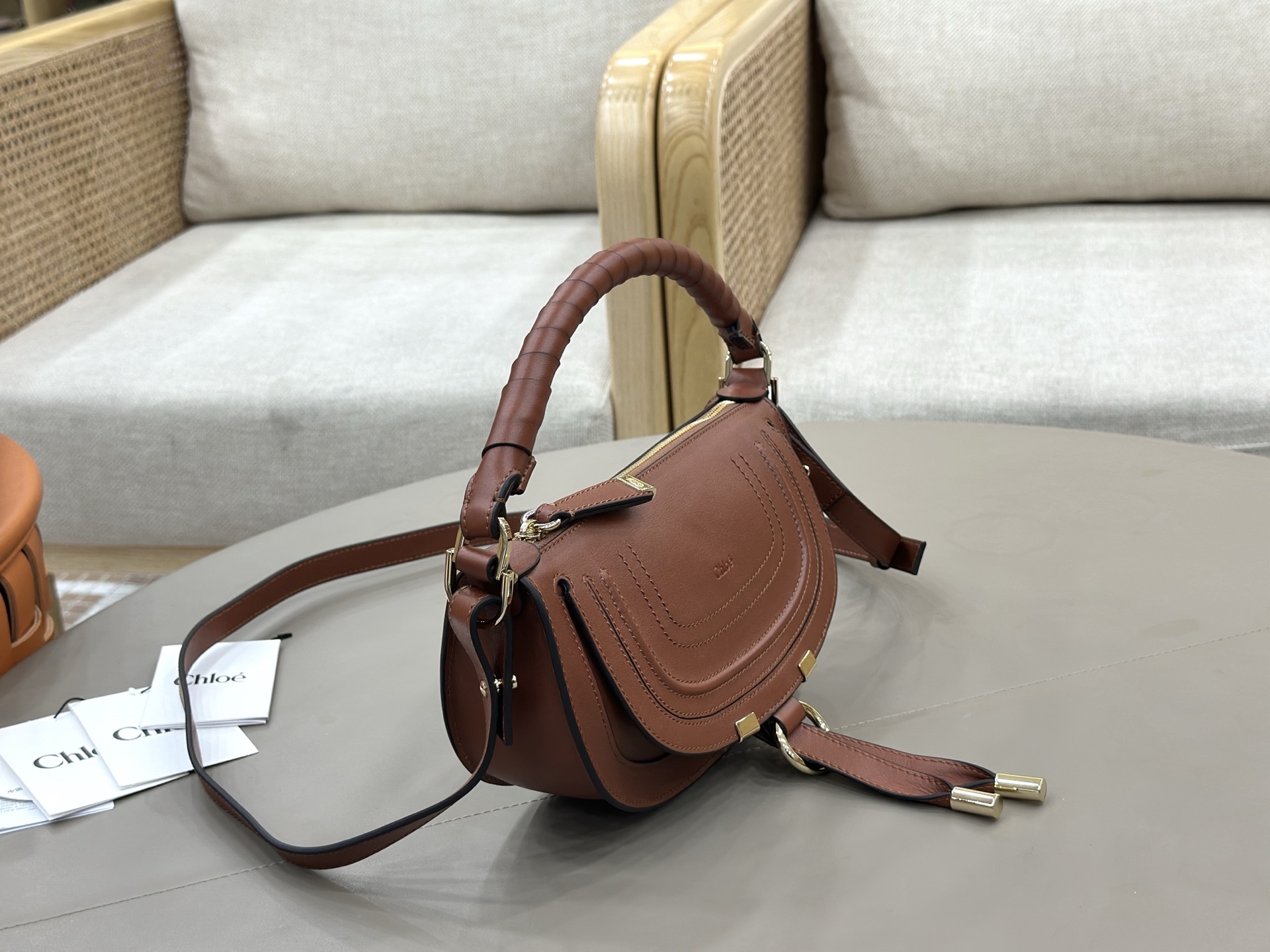 Chloe Mini Marcie Shoulder Bag in Smooth Calfskin-Brown