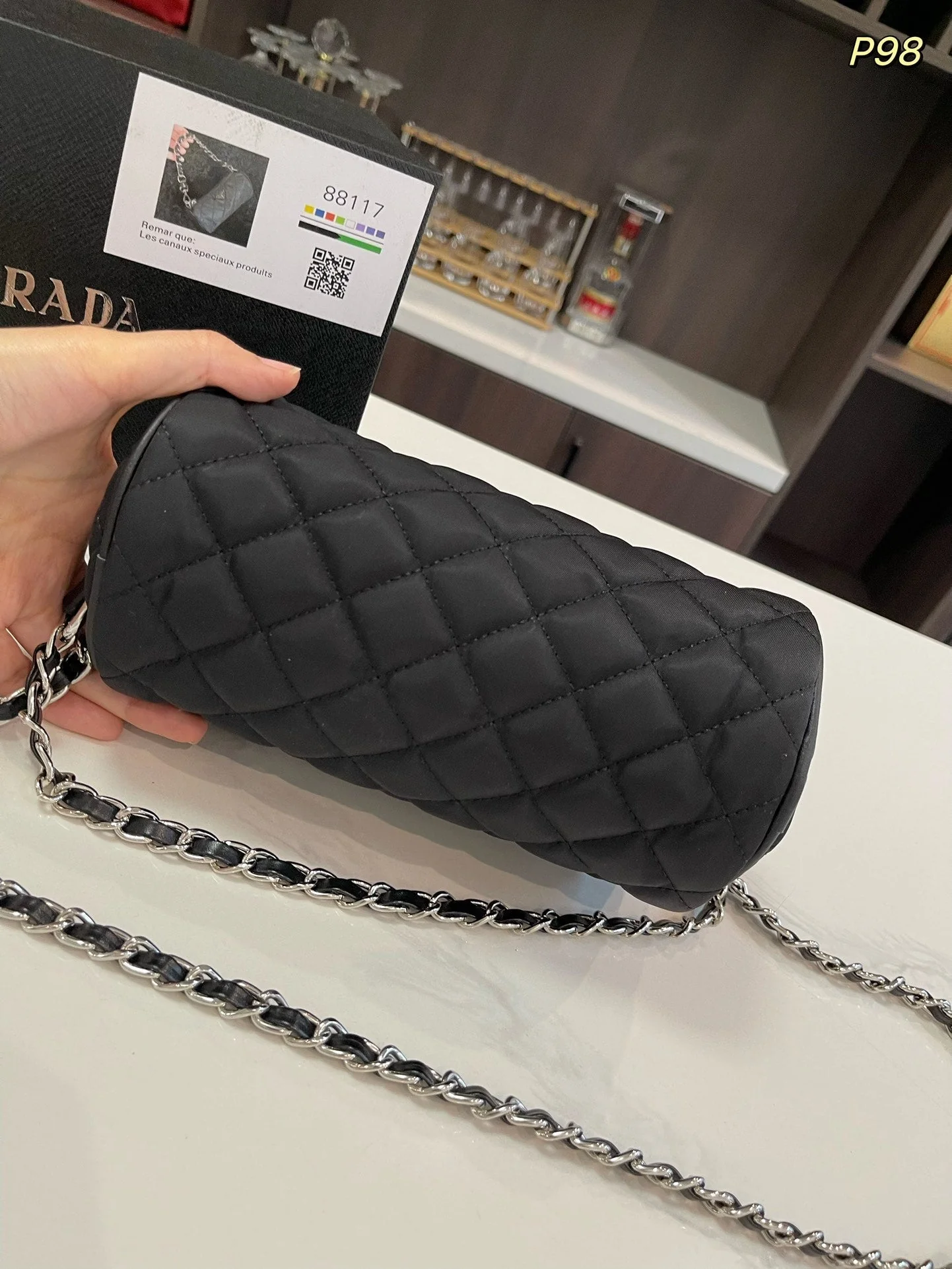Prada CYLINDRICAL 20 BAG IN BLACK RE-NYLON SILVER HARDWARE