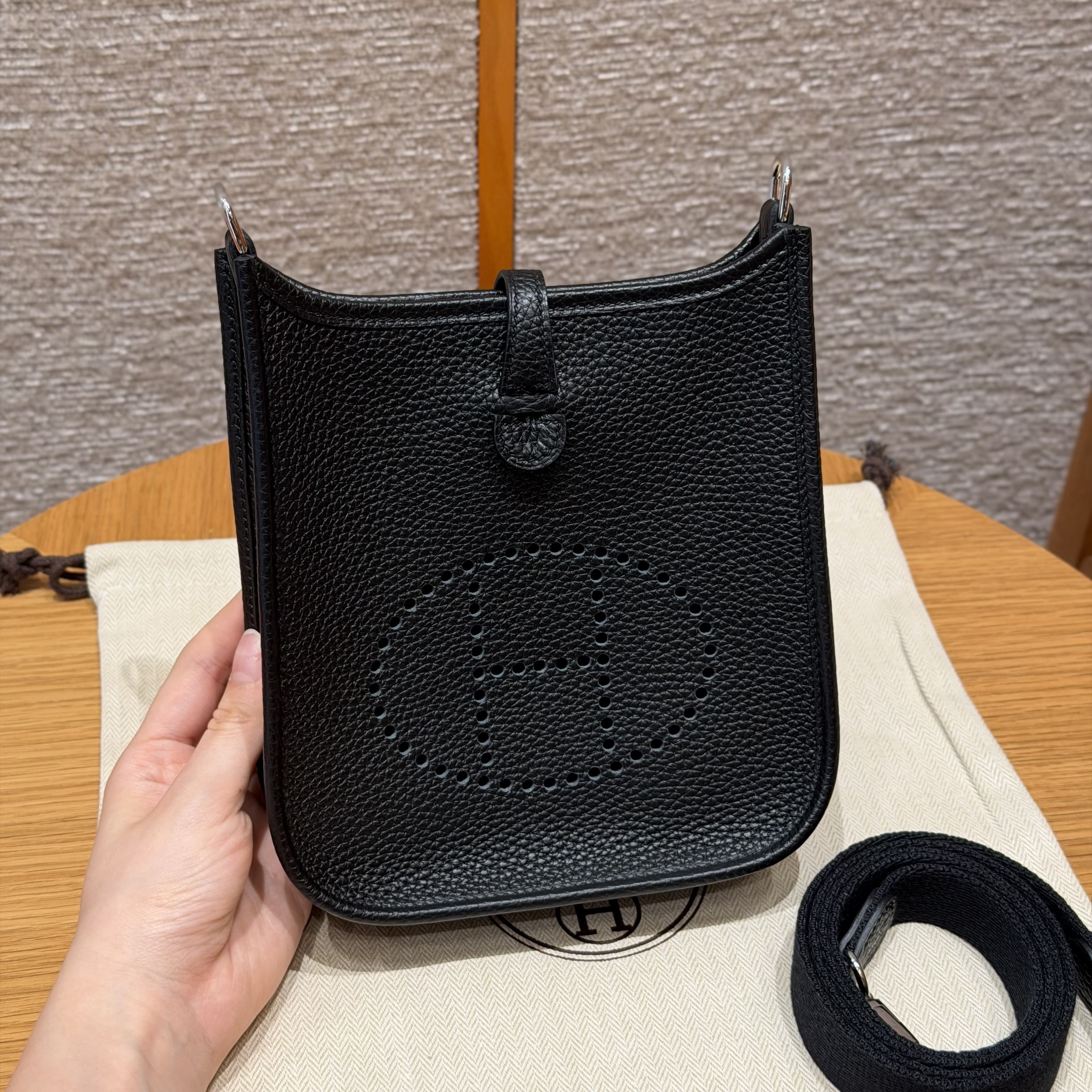 Hermes Black Clemence Mini Evelyne 16