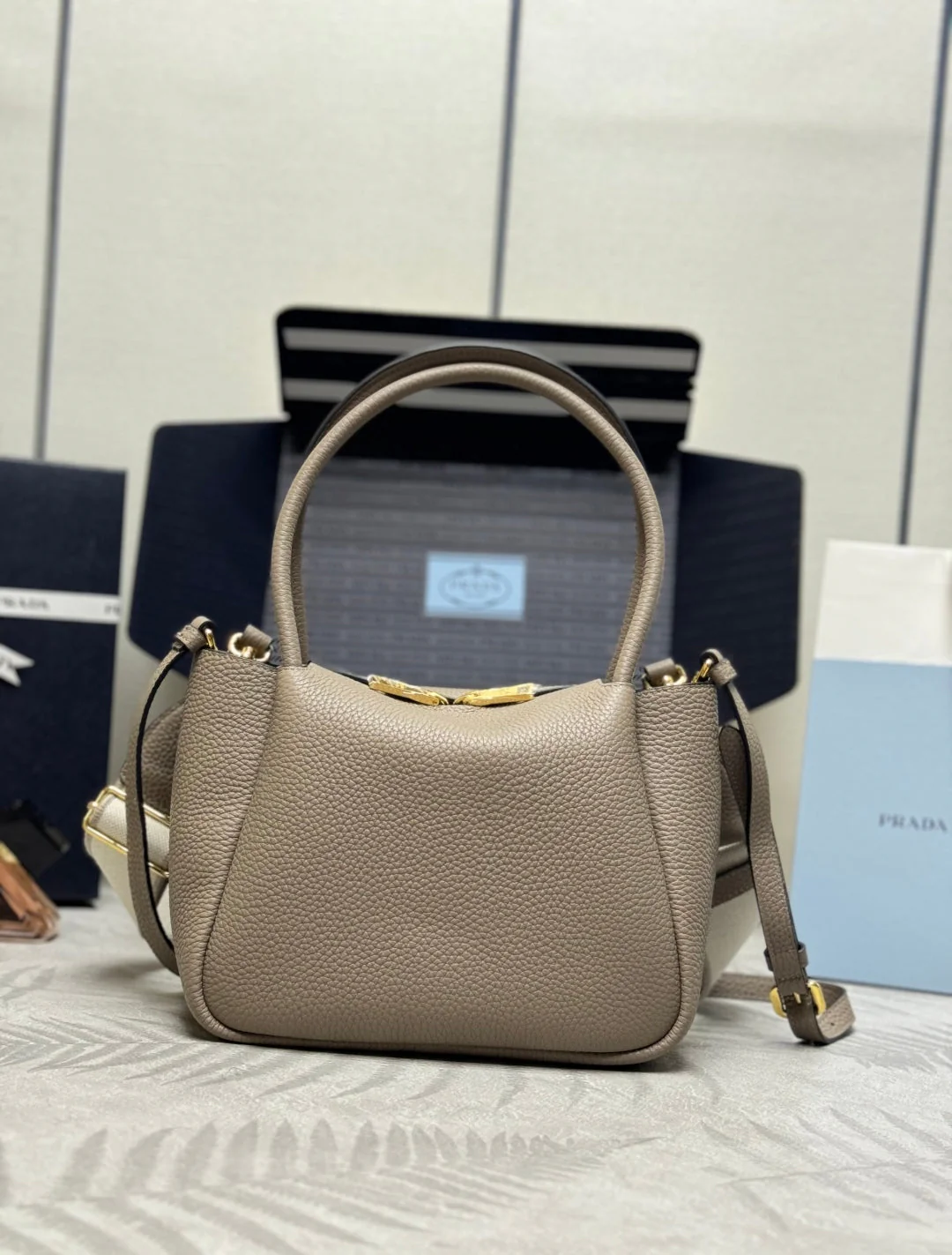 Prada Small Bag 23cm Clay Gray Grain Leather GHW
