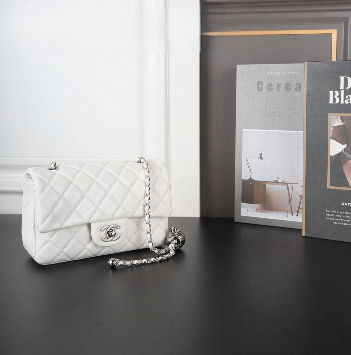Chanel Mini CF 20CM Silver Ball Pearl Crush Quilted Leather Flap Chain Shoulder Bag - KAIROO