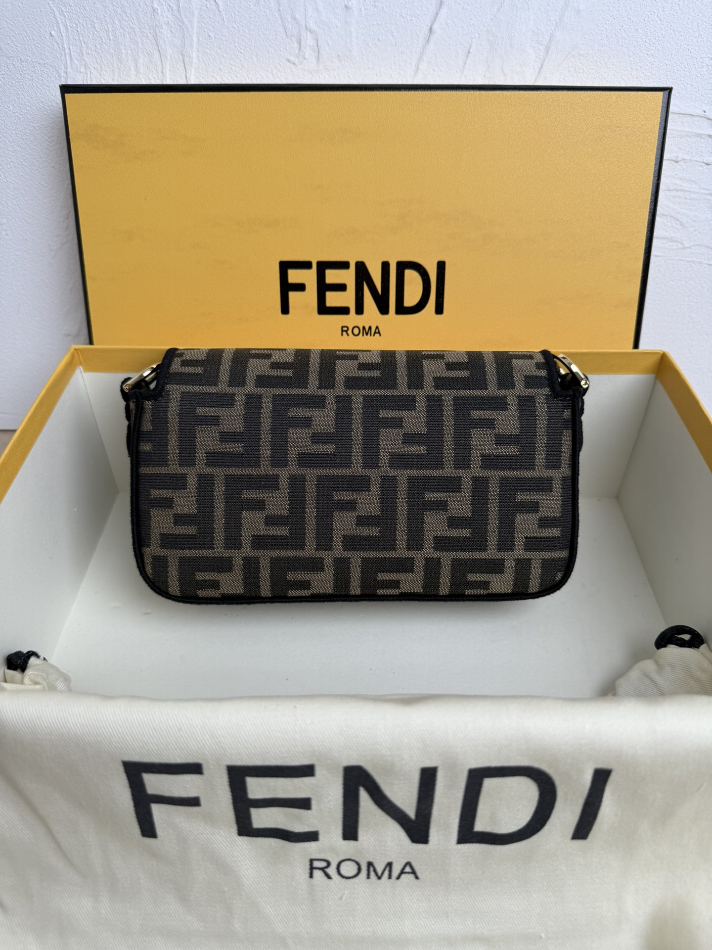 Fendi Iconic Mini Baguette FF Canvas Chain Bag