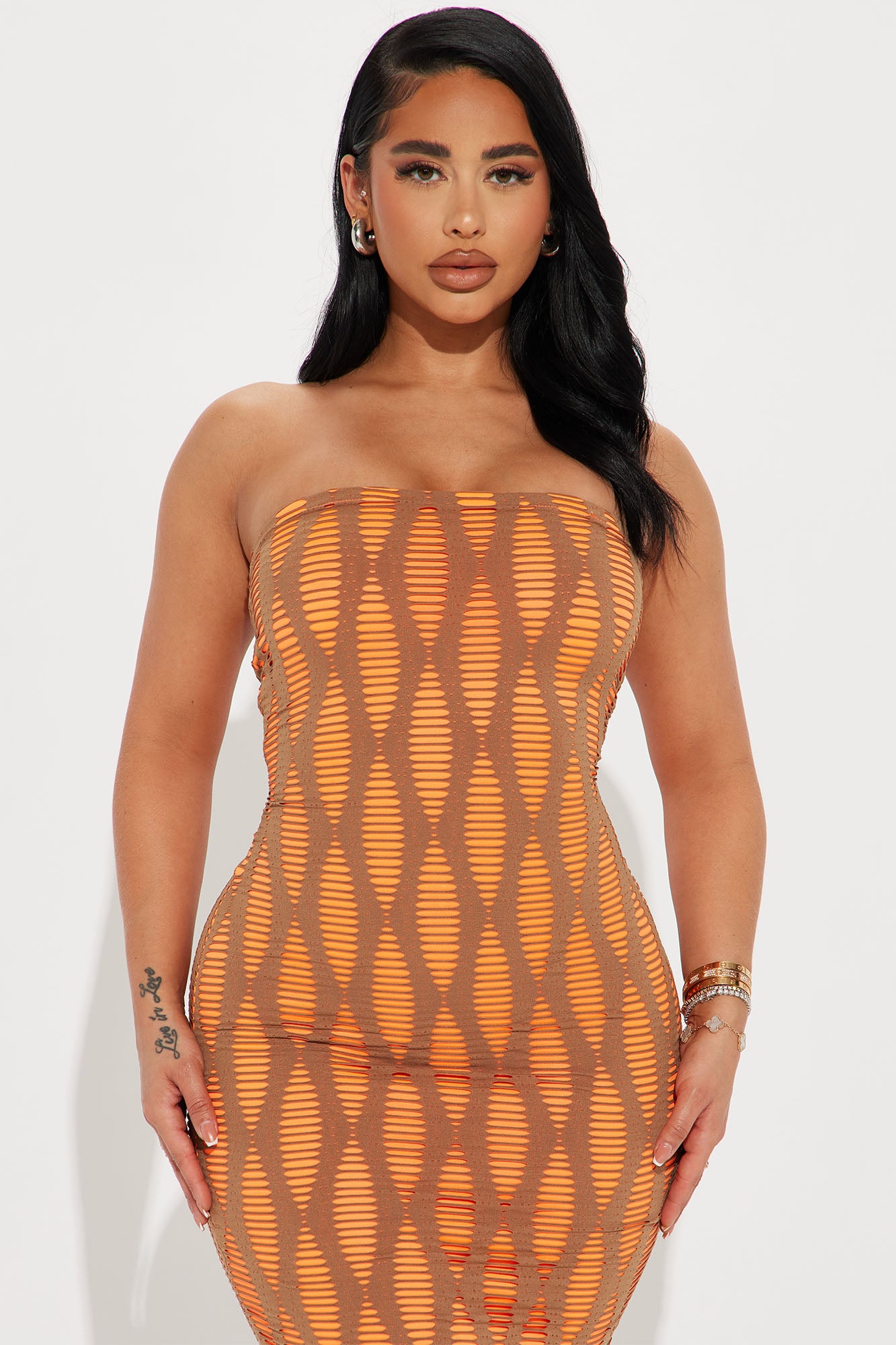 Dinah Distressed Maxi Dress - Orange/combo