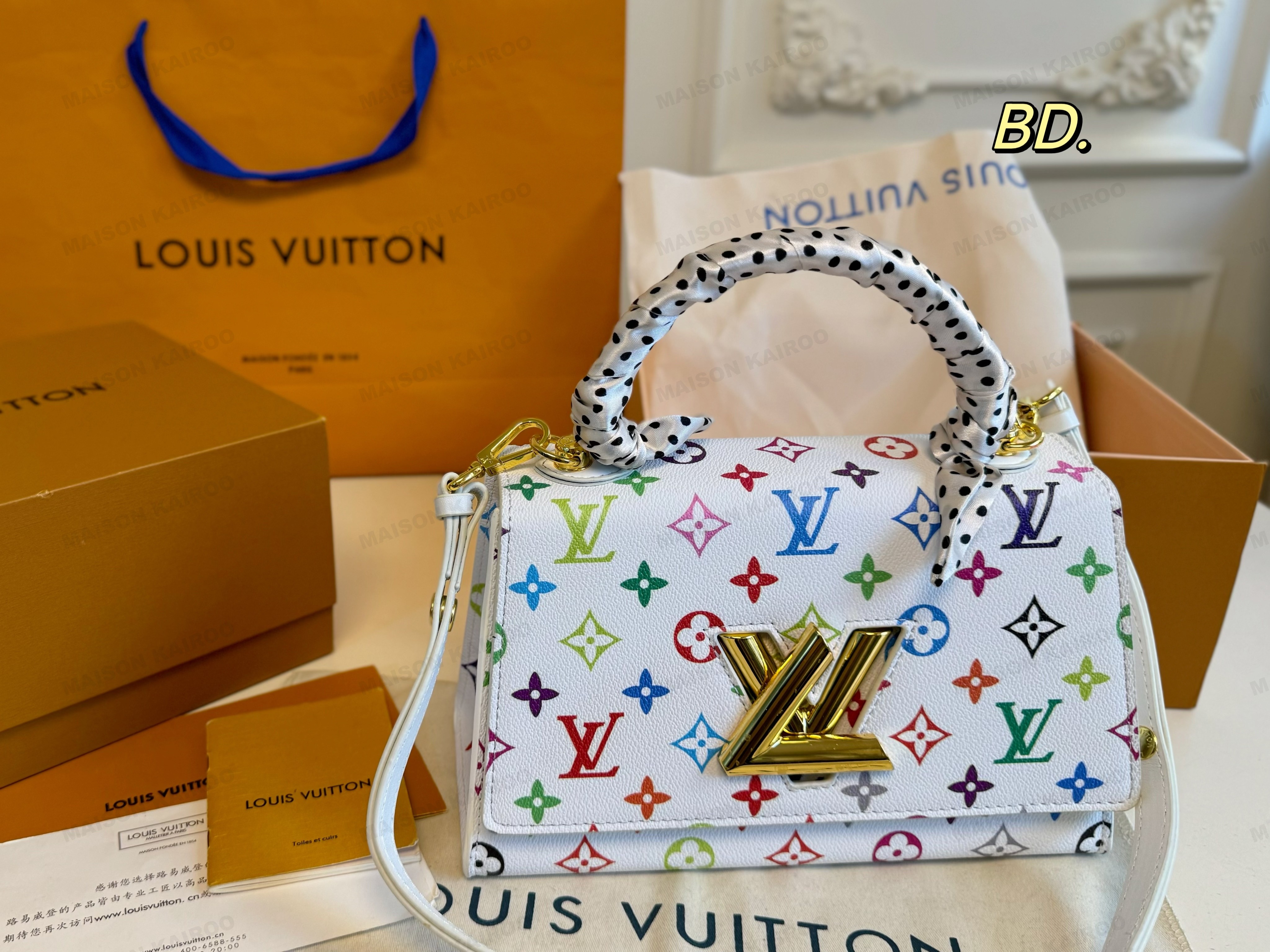Louis Vuitton LV x TM Twist One Handle PM White Multicolor Monogram Canvas Top Handle Bag - KAIROO