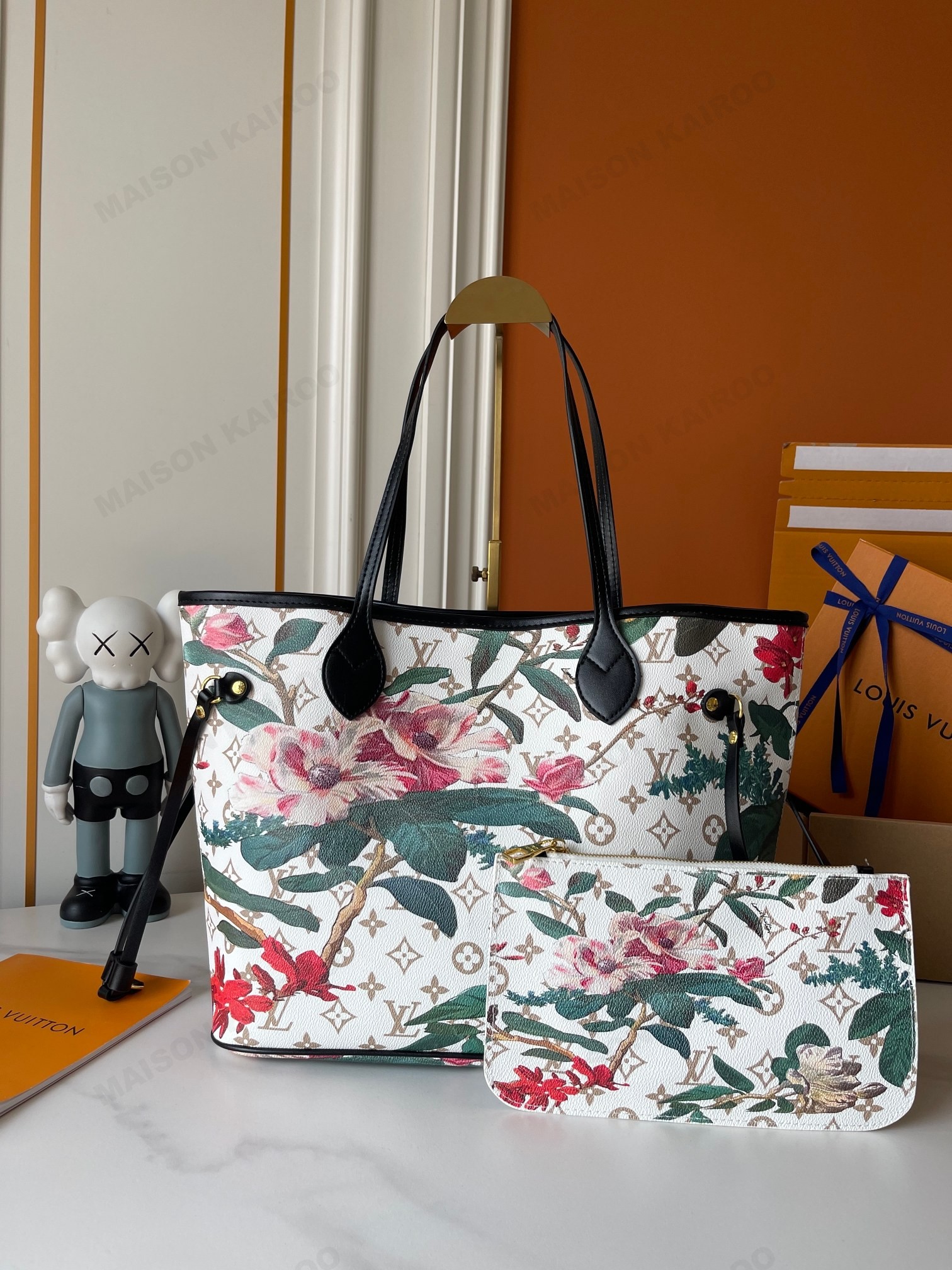 Louis Vuitton LV Neverfull MM Eden Floral Edition Monogram Canvas Tote Top Handle Bag With Pouch - KAIROO