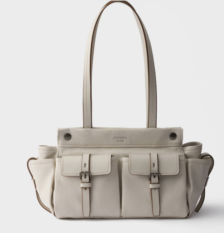 Prada Route medium leather tote bag-White 1BG645