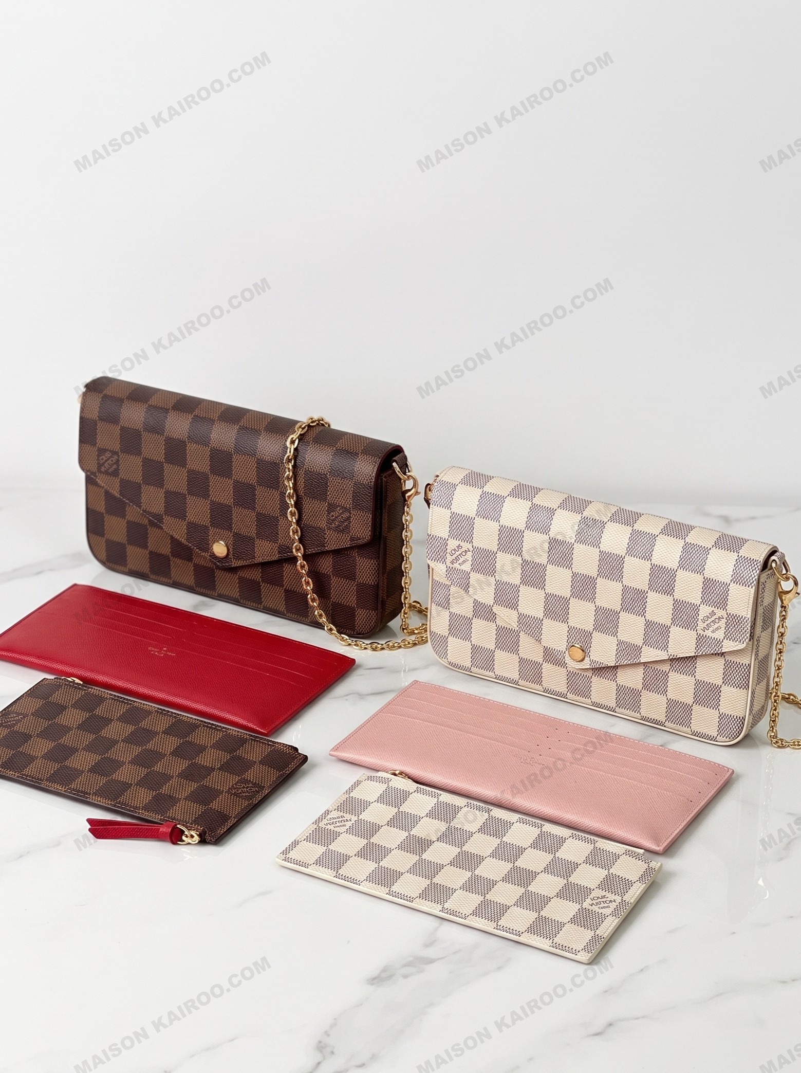 Louis Vuitton LV Felicie Pochette 3-in-1 Damier Ebene &Azur Canvas Chain Flat Envelope Shoulder Bag - KAIROO