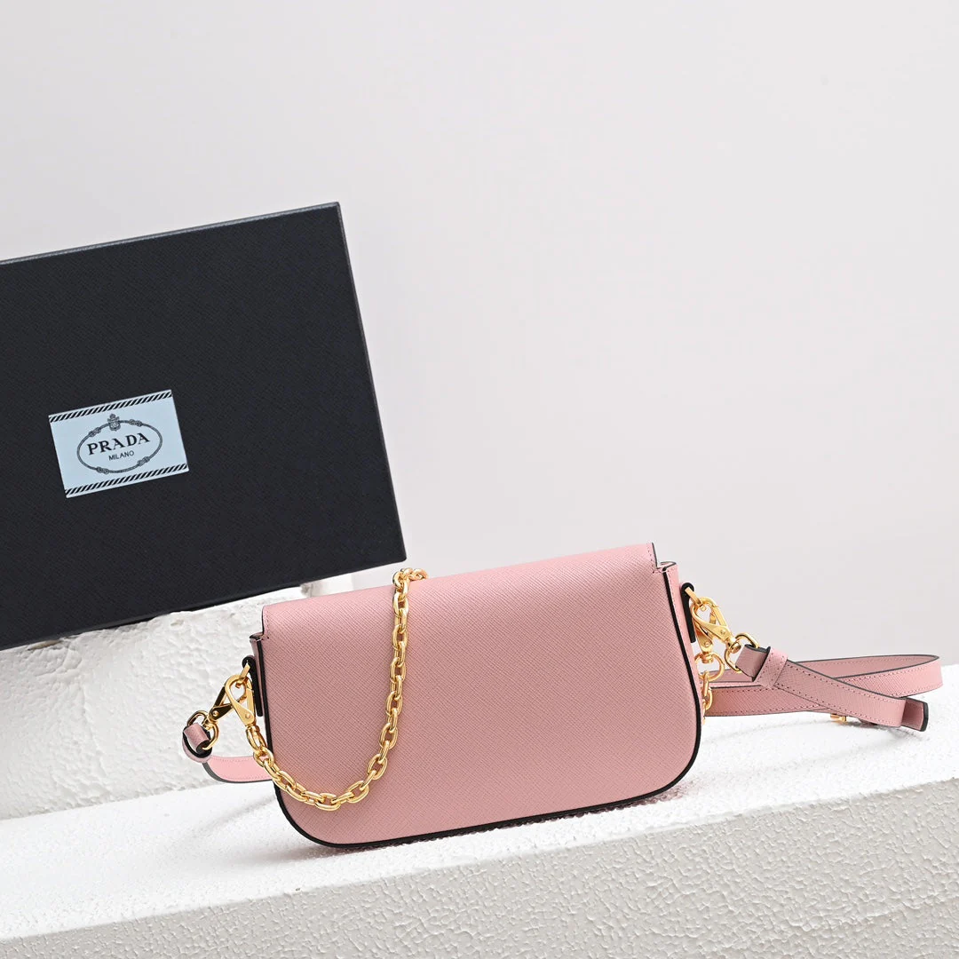 Prada MINI FLAP BAG 20 IN BABY PINK SAFFIANO LEATHER GOLD HARDWARE