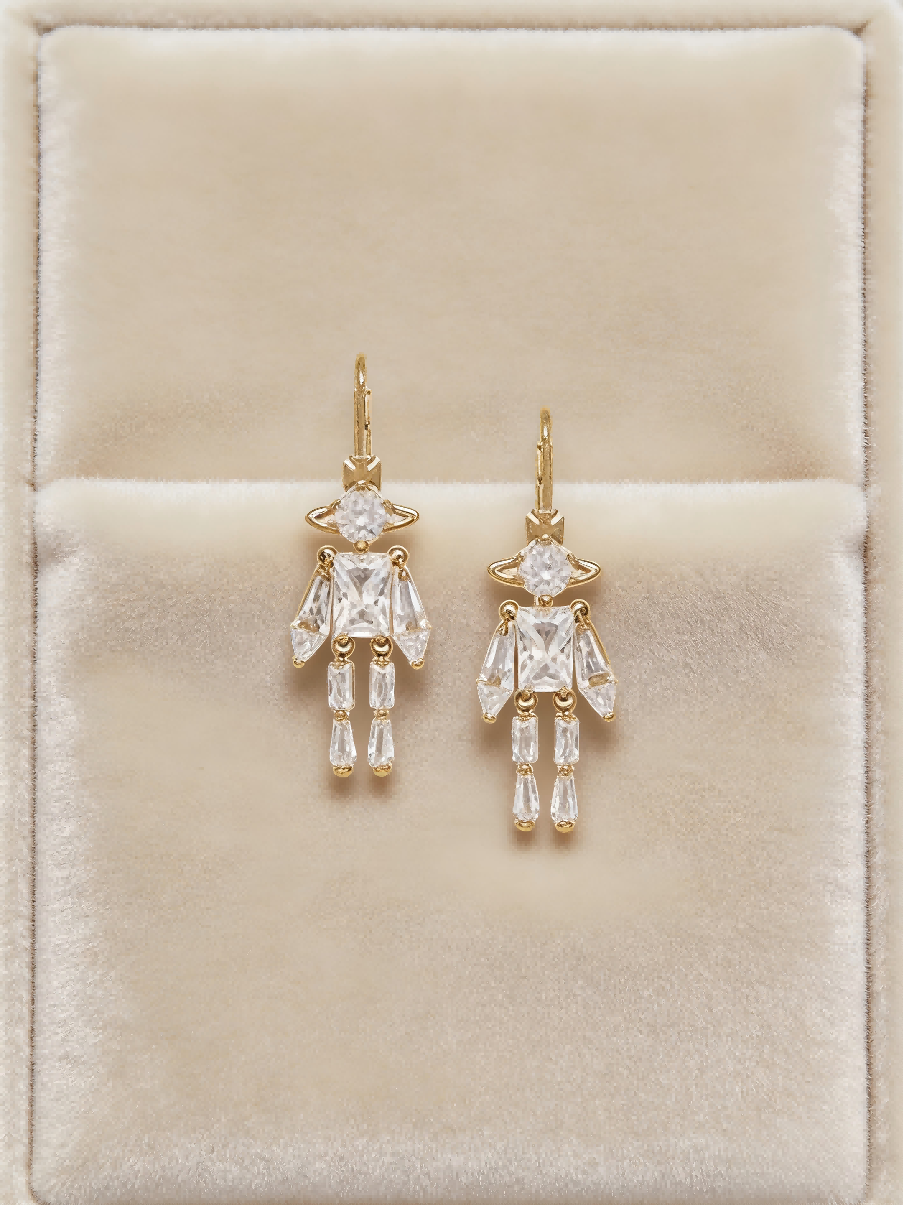 2026 New Gold-Tone Crystal Doll Drop Earrings, Dainty Robot Figure Design, Cute Statement Jewelry for Party Wear
