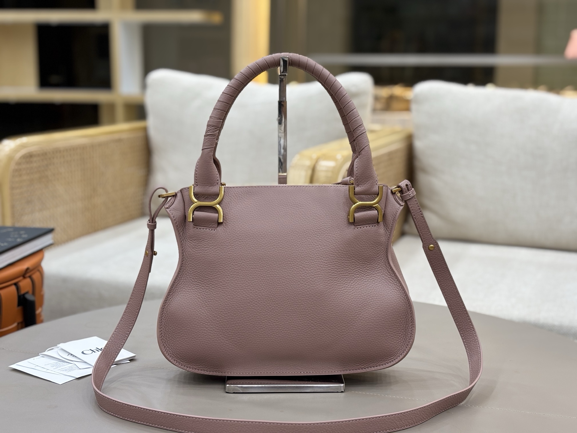 Chloe Small Marcie Bag in Grained Leather-Woodrose
