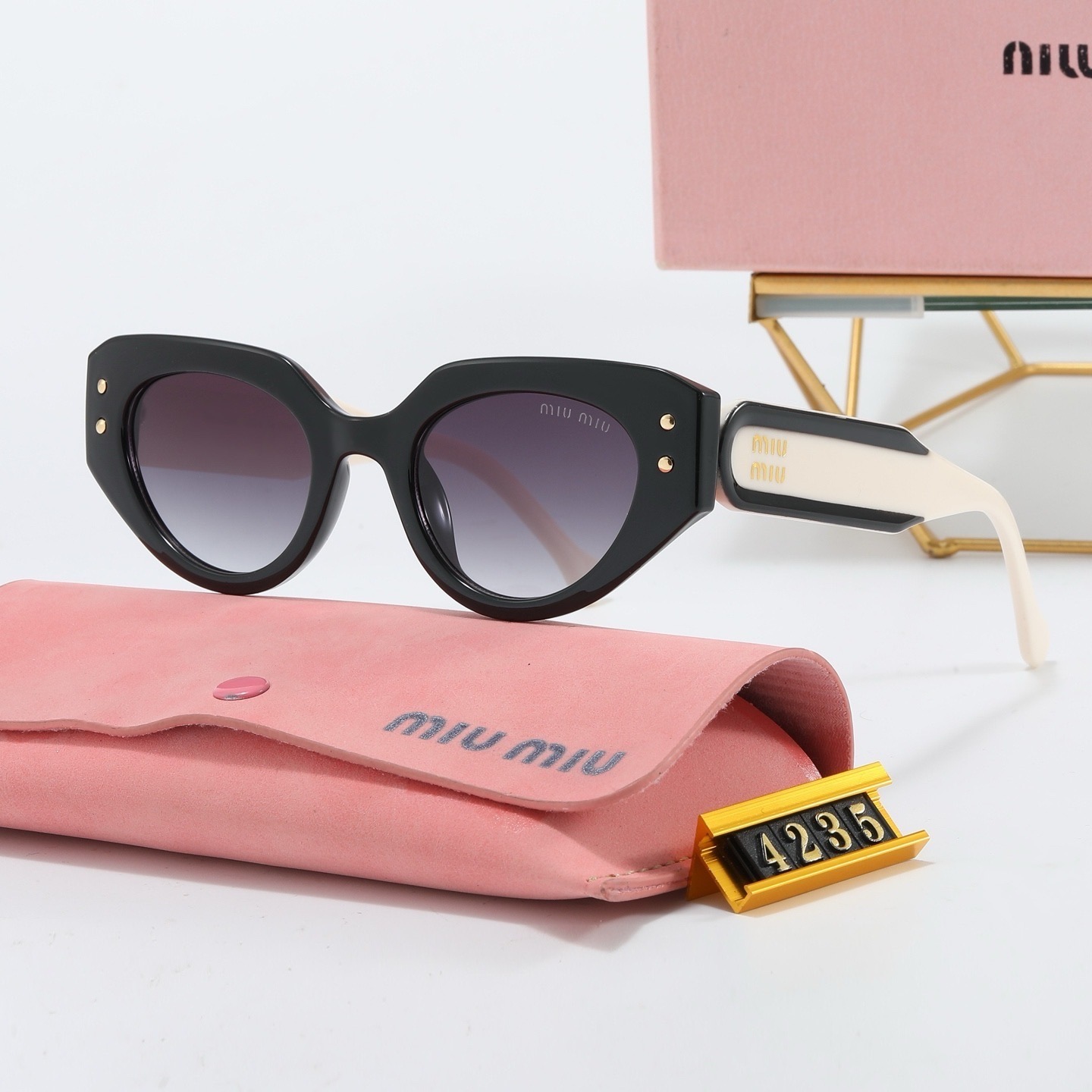 Miu Miu Contrast Wide Temple Acetate Retro Dimensional Cat Eye Sunglasses - KAIROO