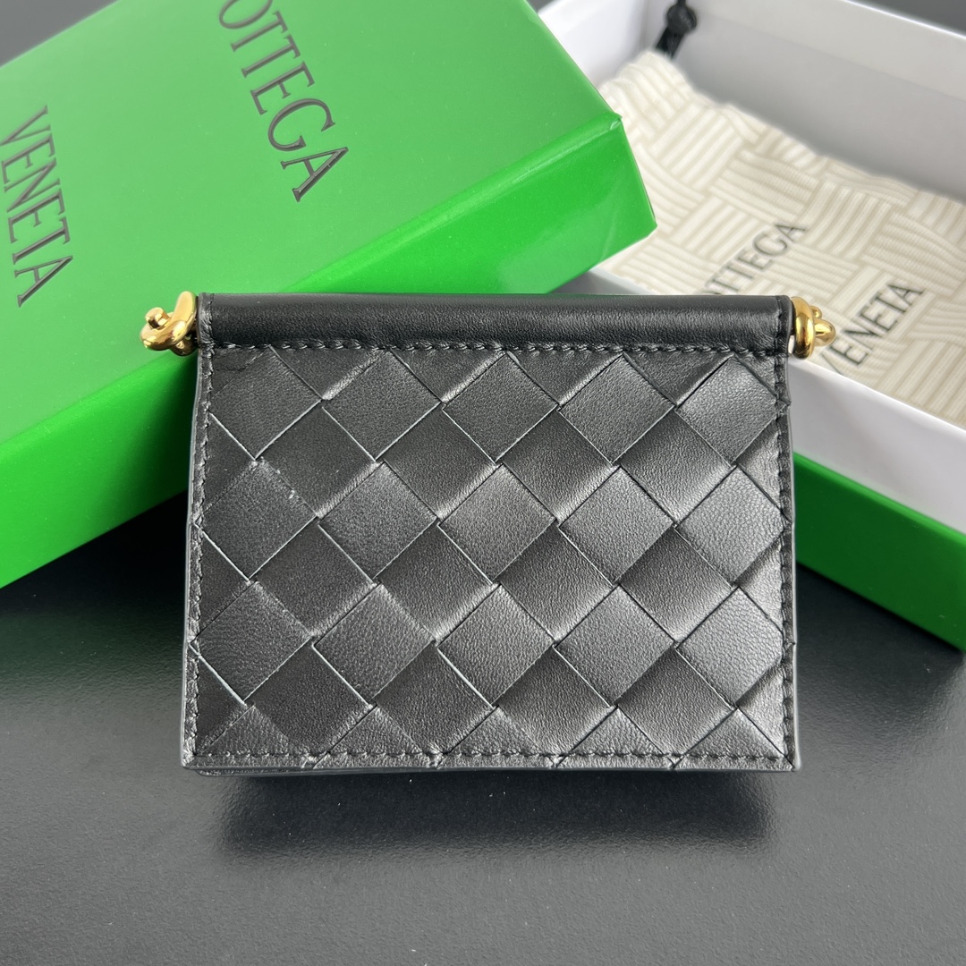 Bottega Veneta Solstice Card Holder in Black Intreccio Leather